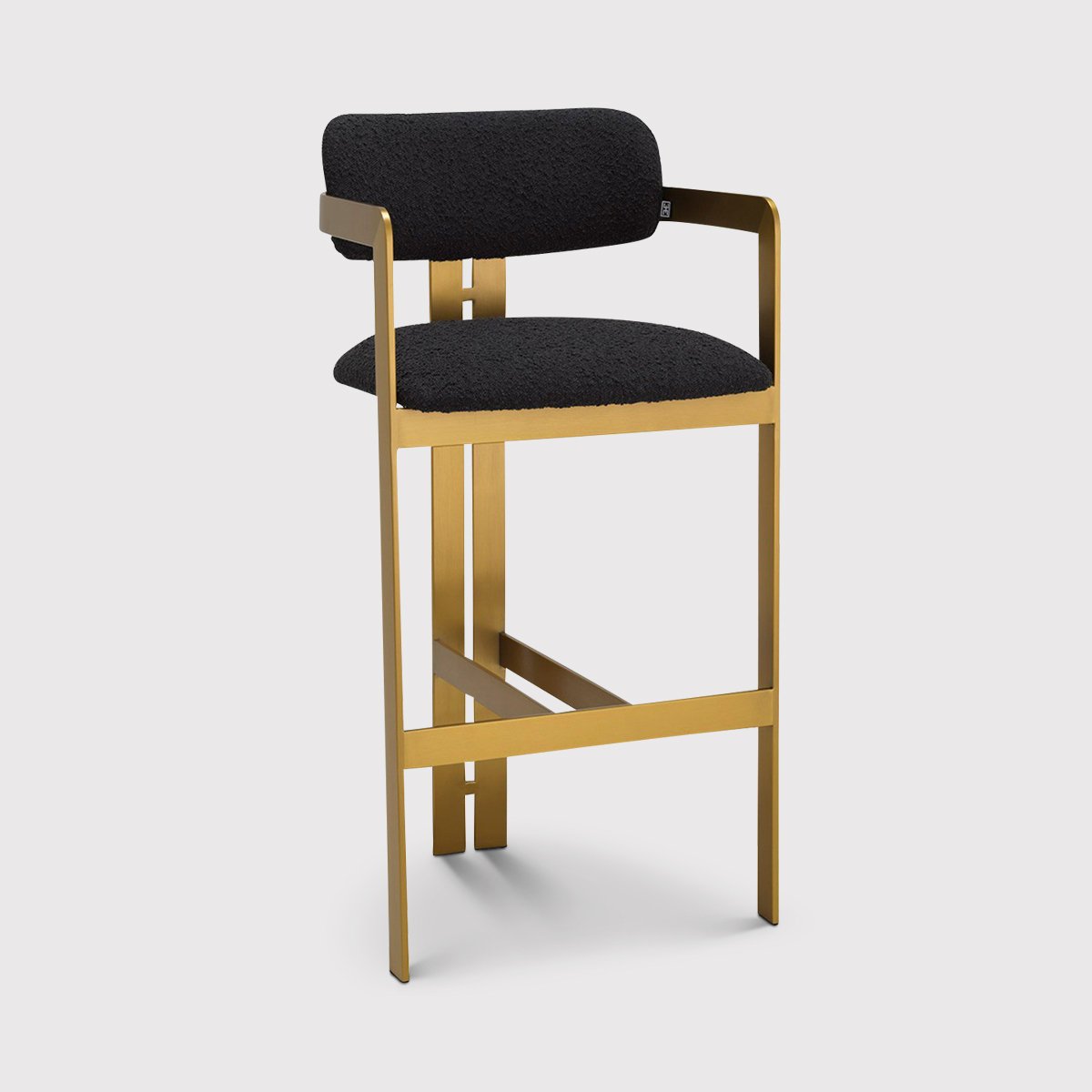 Eichholtz Donato Bar Dining Stool Brushed Brass Finish Boucl Black | Barker & Stonehouse