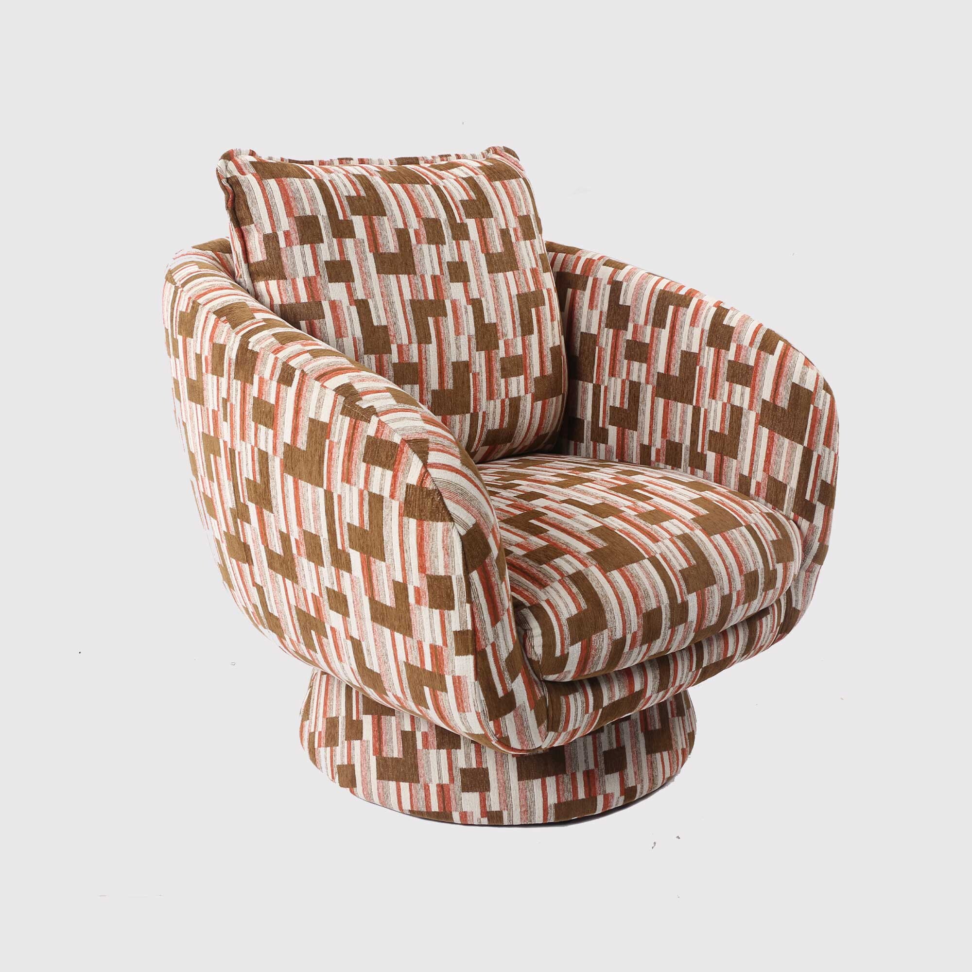 Francois Patterned Brown Fabric Curved Swivel Chair, Picas Brown - Barker & Stonehouse