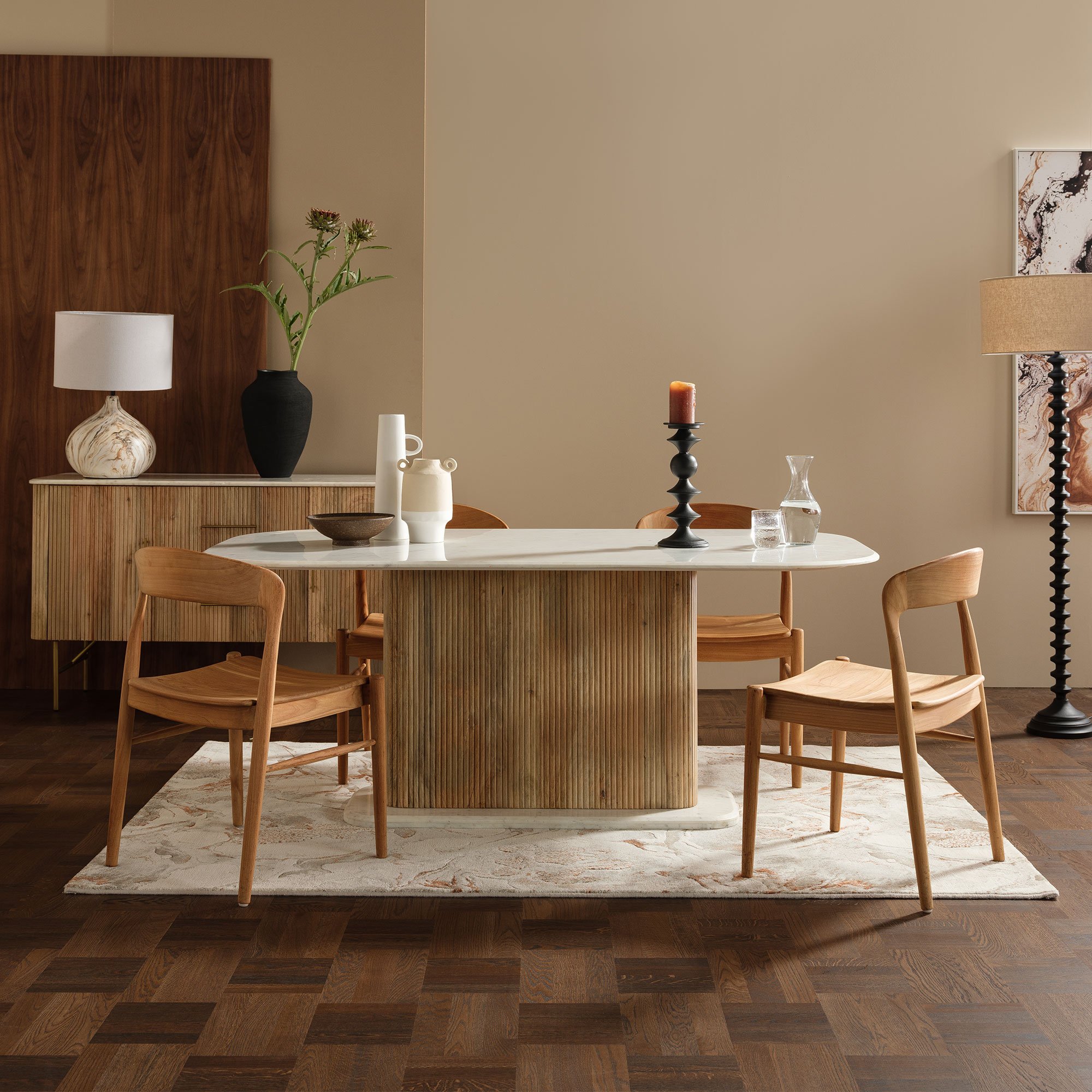 Fuji 180cm Dining Table+4 Semeru Chairs, Neutral | Barker & Stonehouse