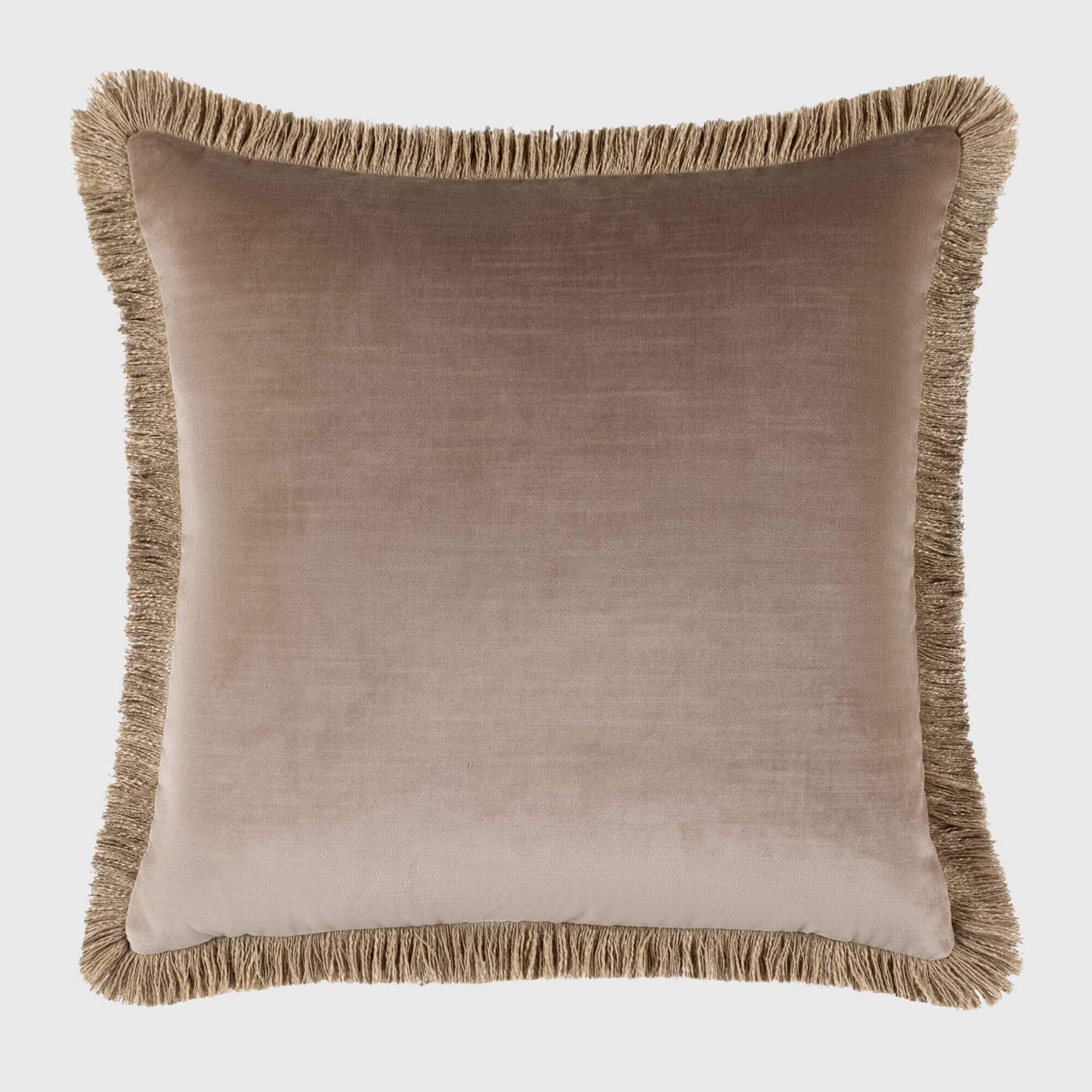 Fringed Velvet Taupe Cushion | Barker & Stonehouse