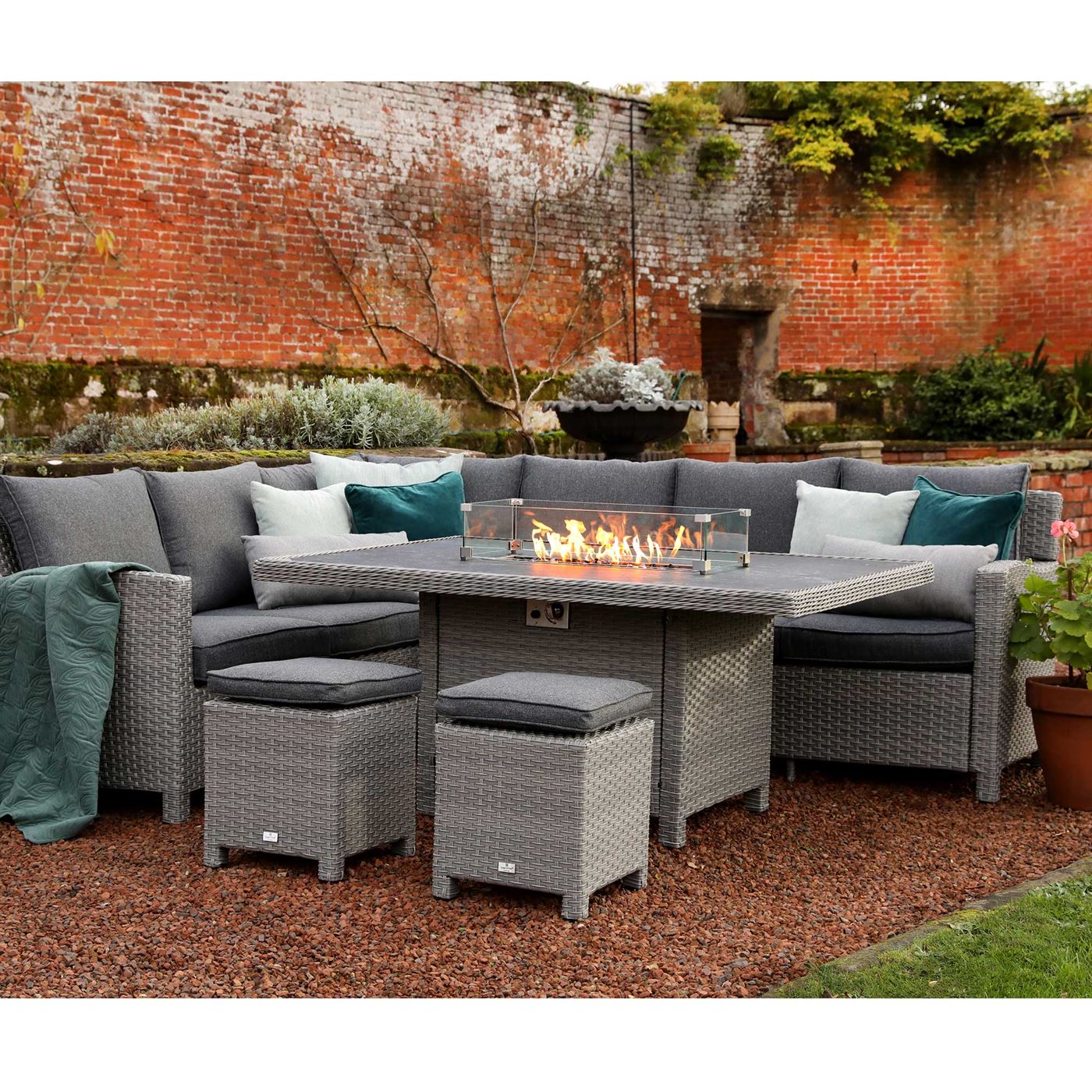 Girona Modular Dining Set With Firepit Table, Grey | Barker & Stonehouse