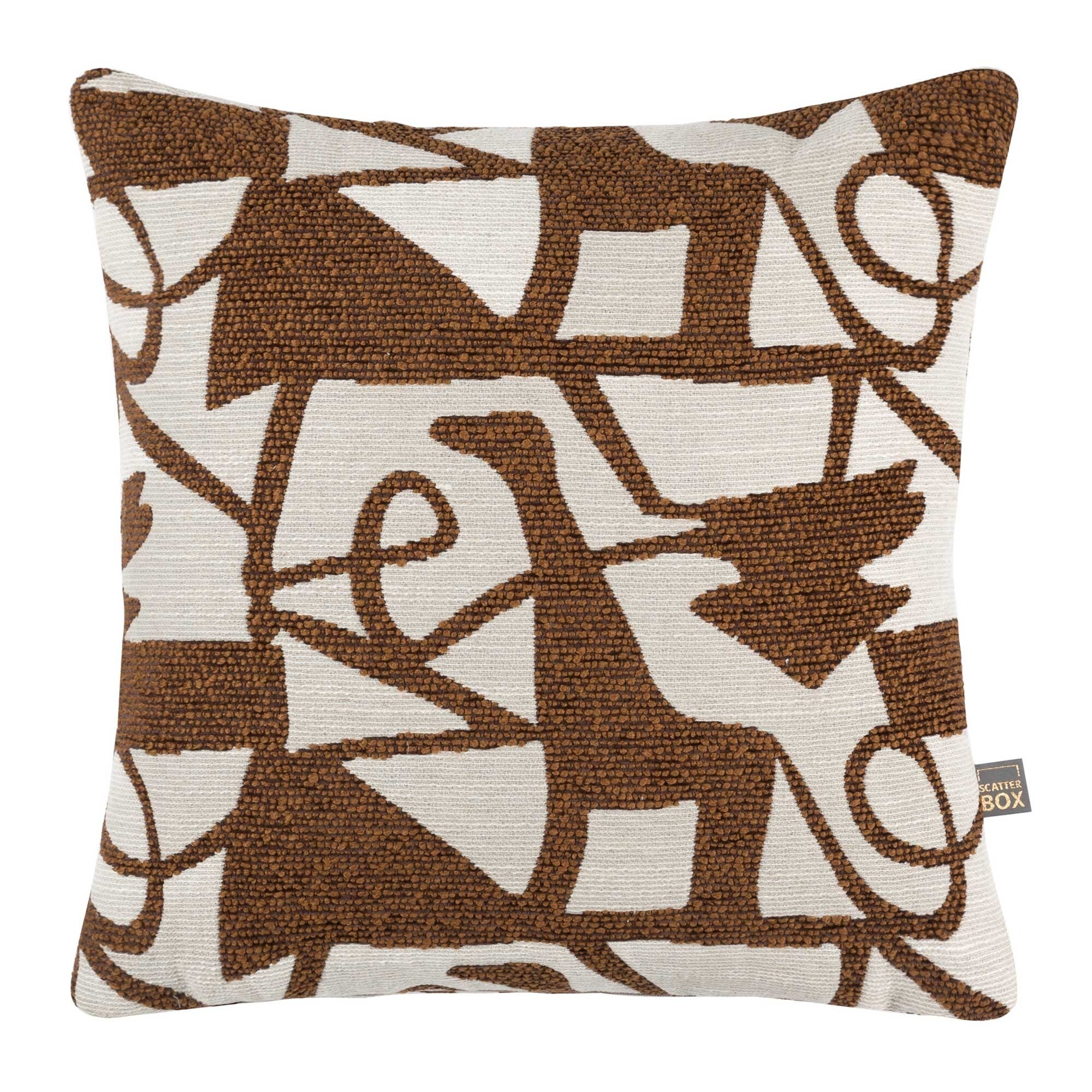 Abstract russet cushion in square in brown