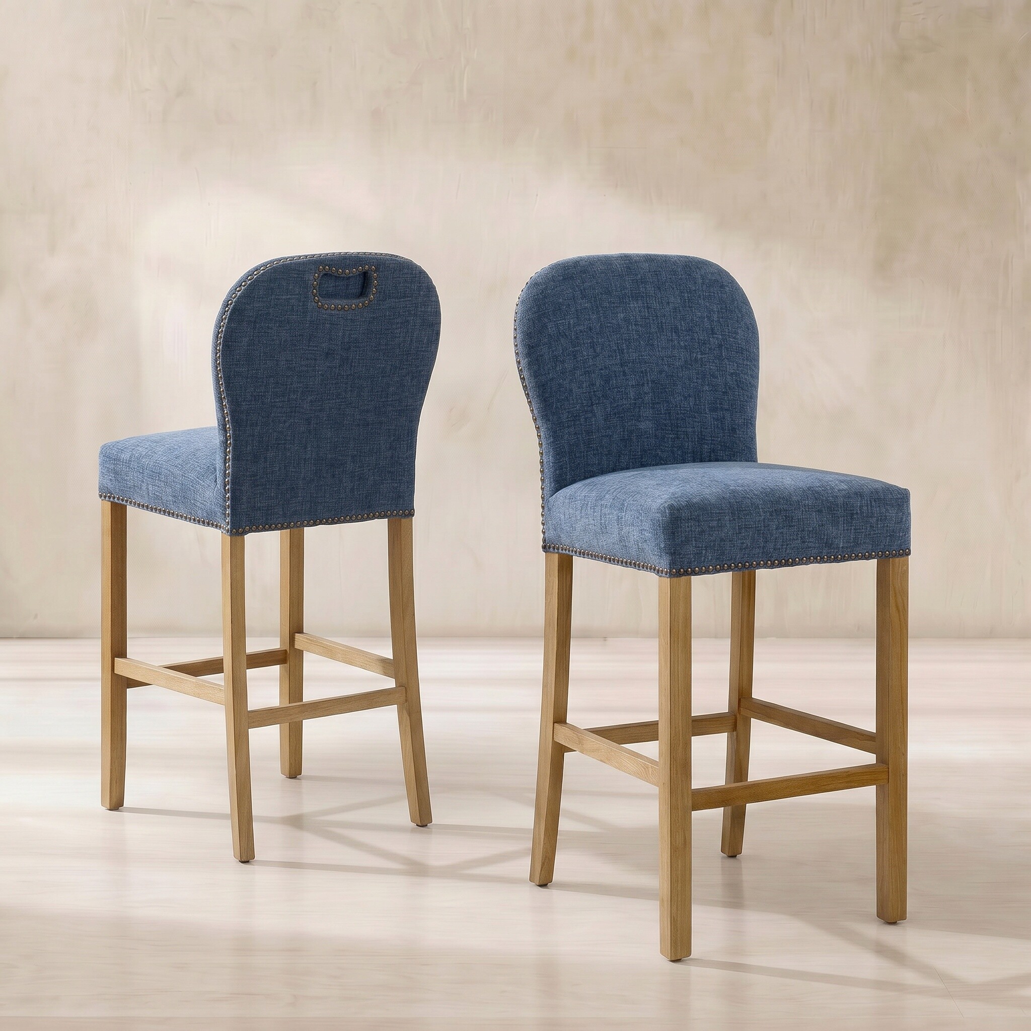 Gable counter stool in blue fabric