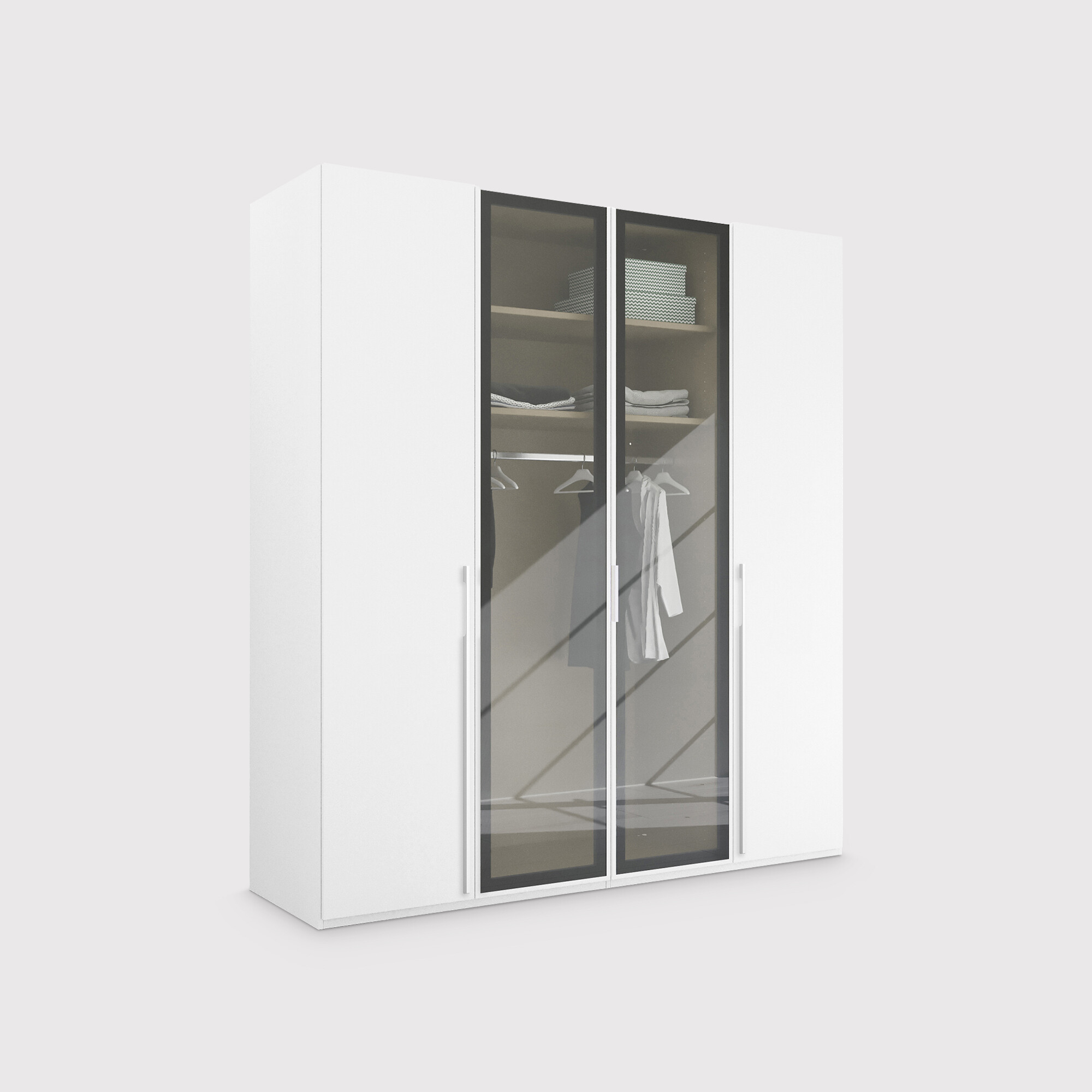 Kacey 4 Door Wardrobe 2 Glass Doors H223cm, White Wood | Barker & Stonehouse