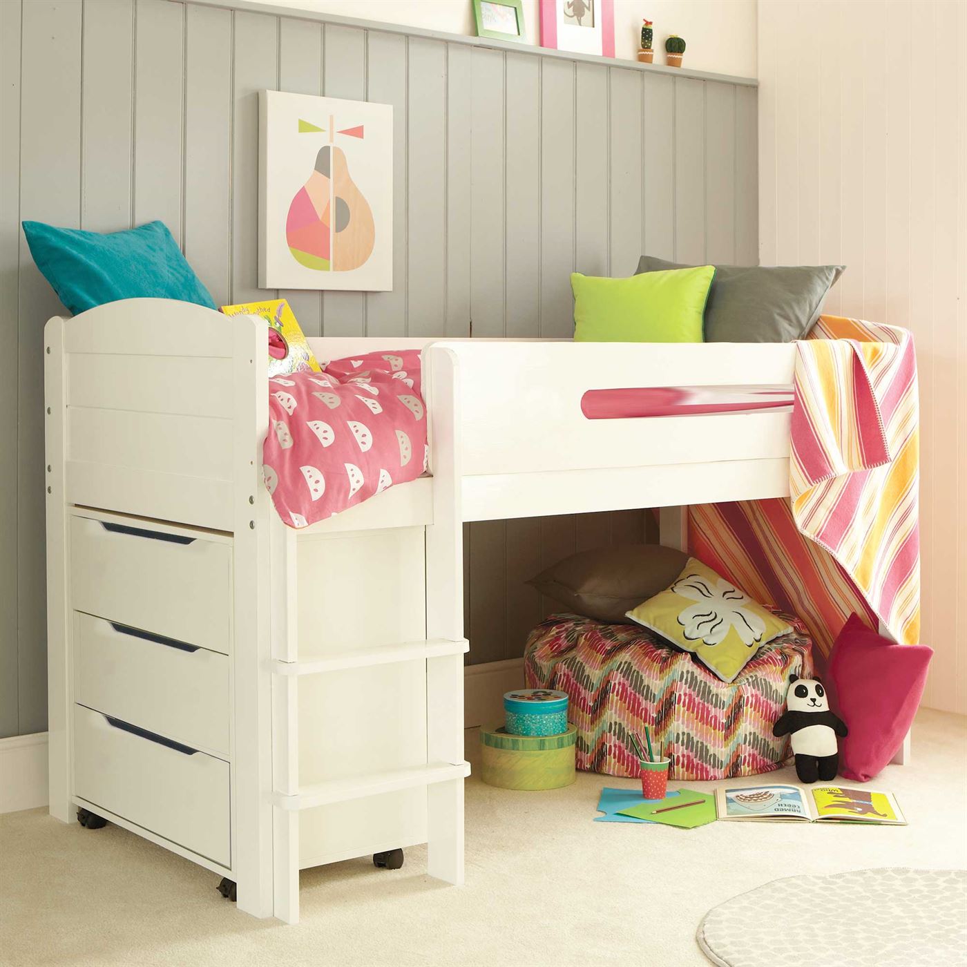 Kenzie Mid Single Sleeper With Chest Of Drawers, White Wood | Barker & Stonehouse
