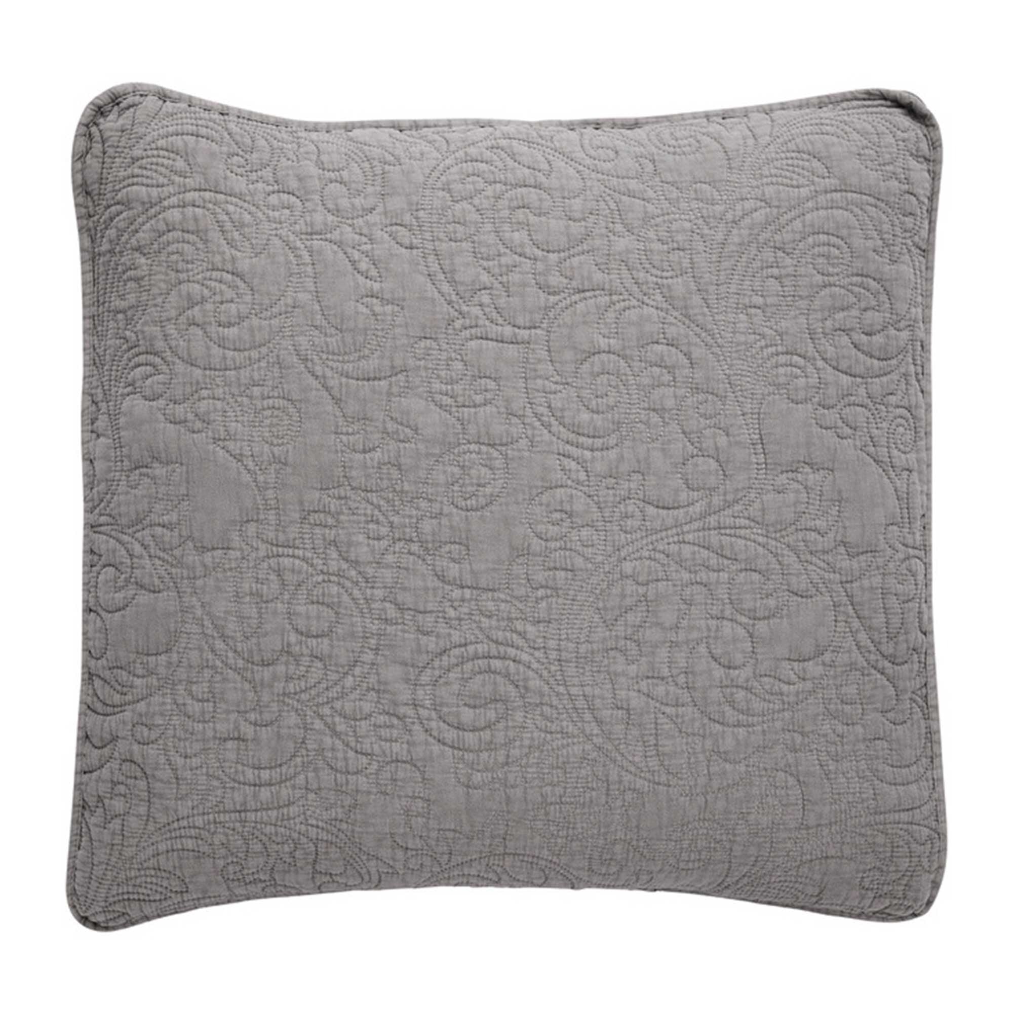Large embroidered grey cushion in square