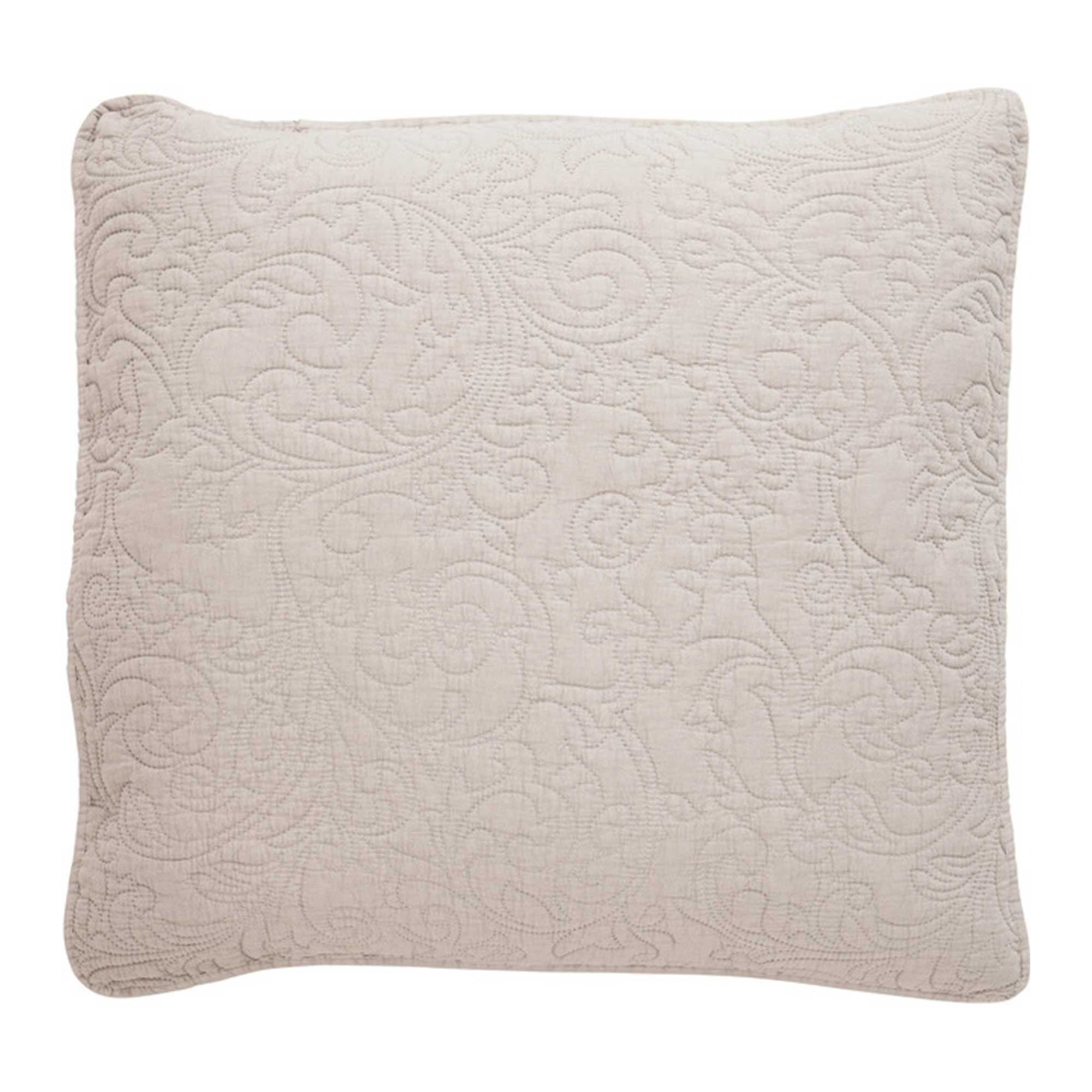 Large embroidered natural cushion in square in neutral