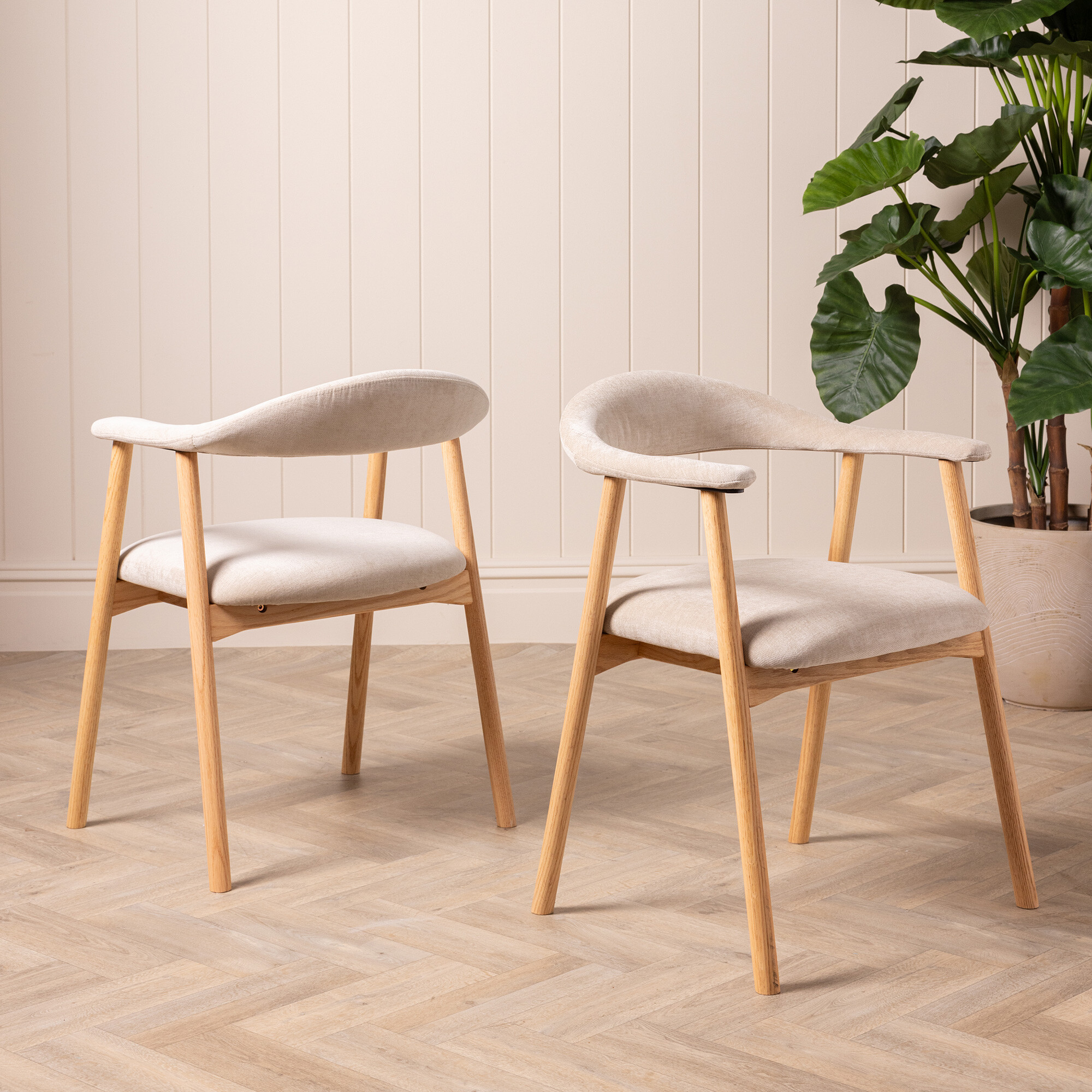 Lerman Oiled Oak Dining Chair, Beige Fabric - Barker & Stonehouse