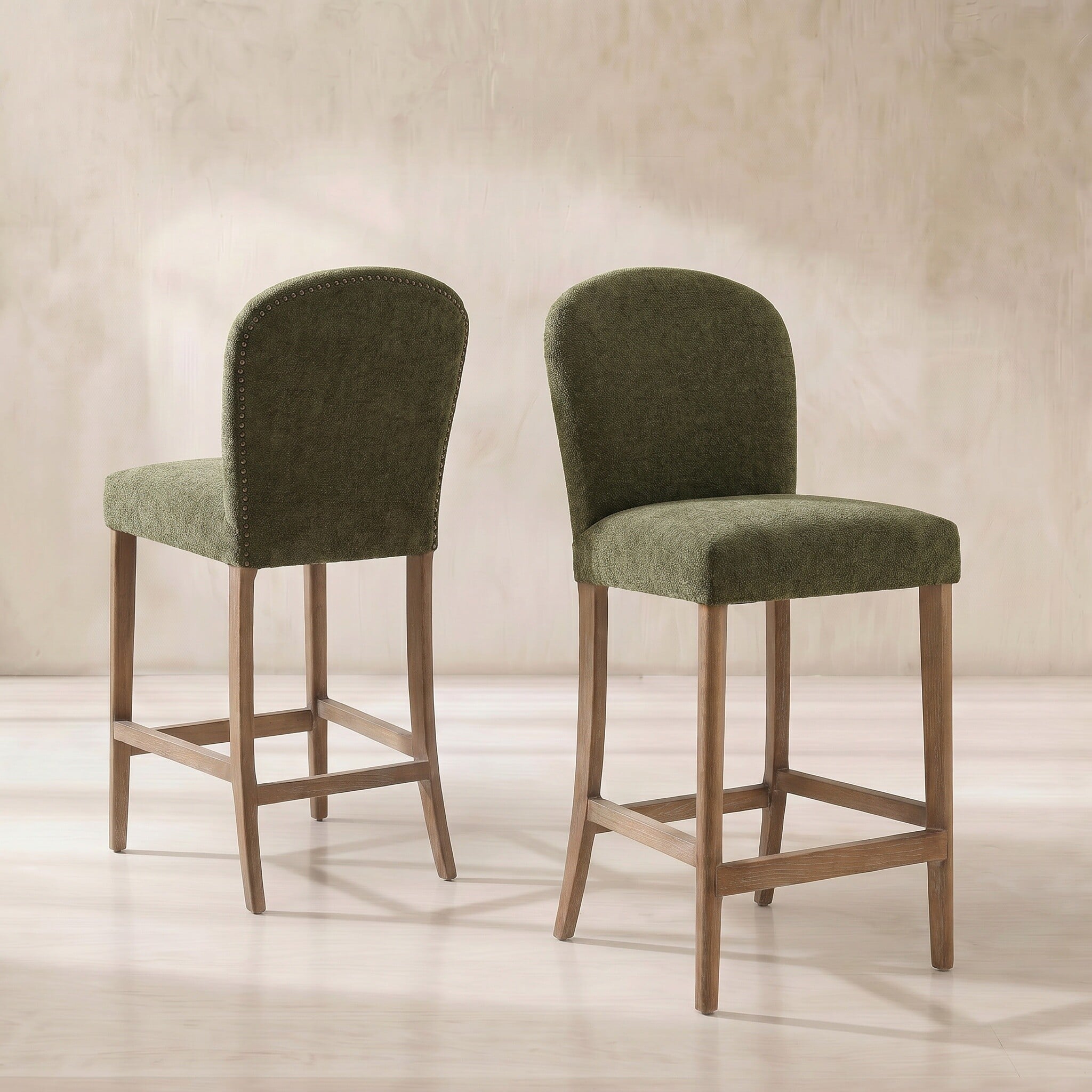 Maurice counter stool in green boucle