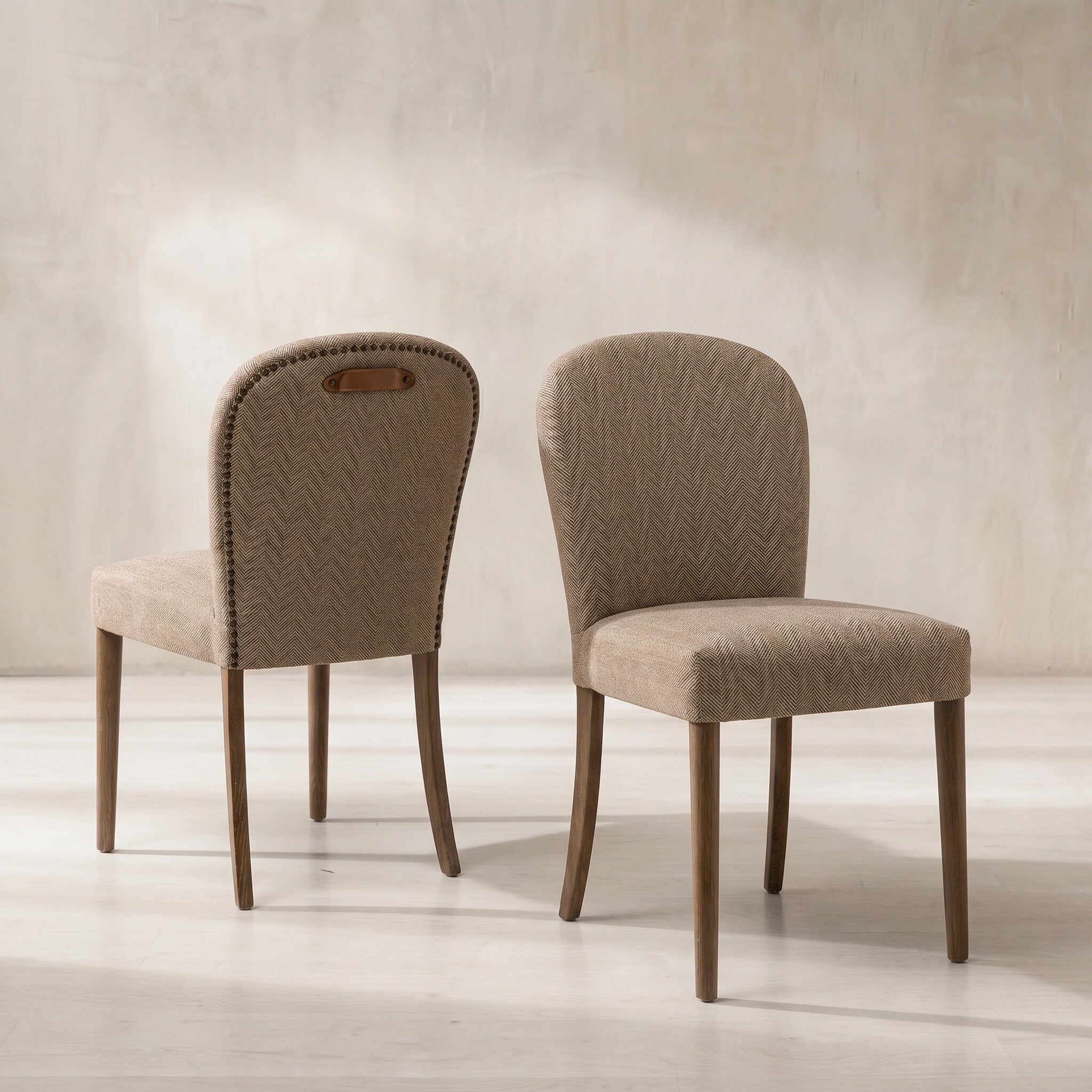 Maurice dining chair hbone+tan handle in neutral fabric