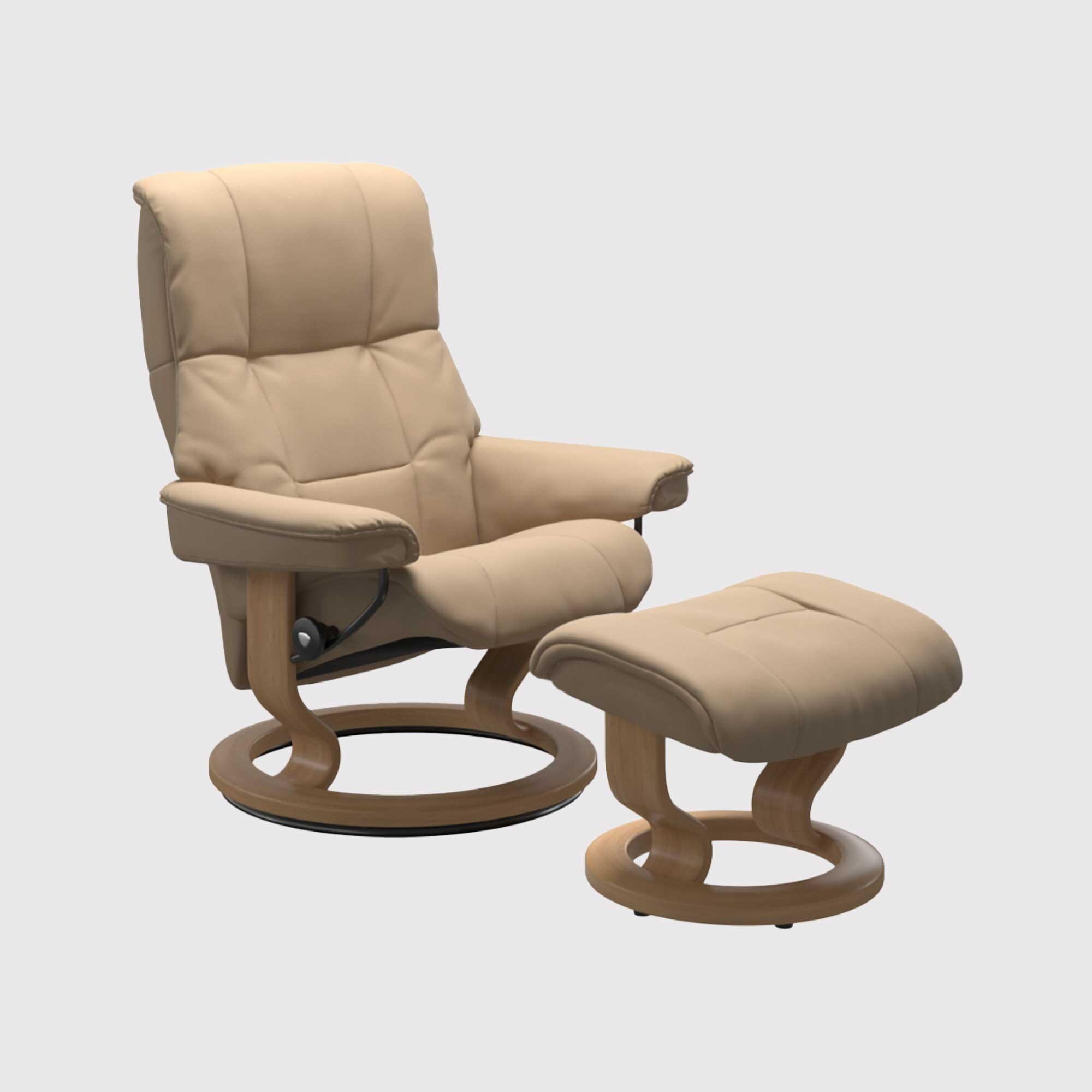 Stressless Mayfair Medium Classic Recliner Chair w/footstool, Neutral Leather | Barker & Stonehouse