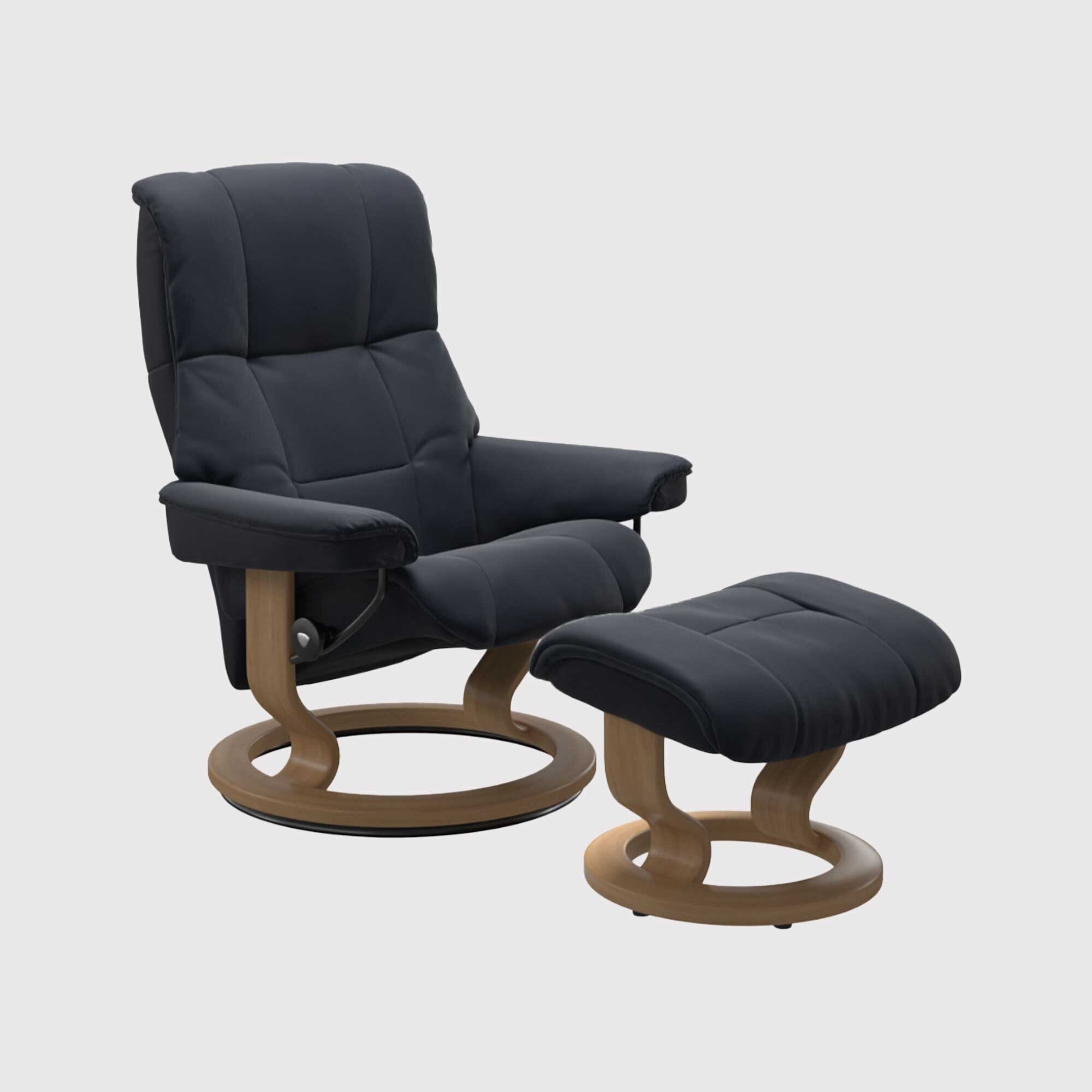 Stressless Mayfair Medium Classic Recliner Chair w/footstool, Blue | Barker & Stonehouse