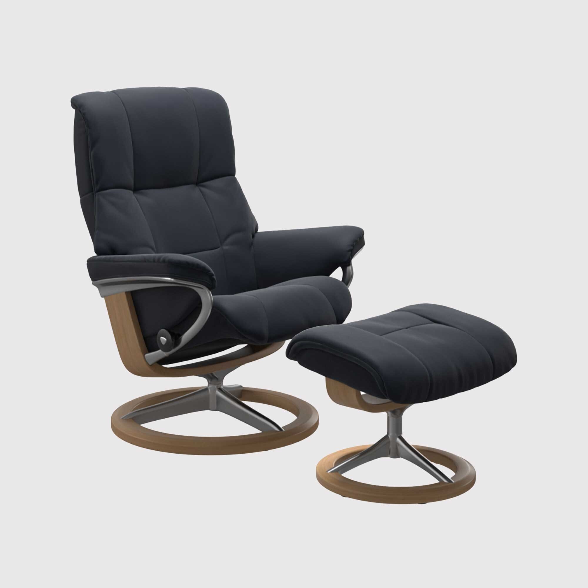 Stressless Mayfair Medium Signature Recliner Chair w/footstool, Blue | Barker & Stonehouse