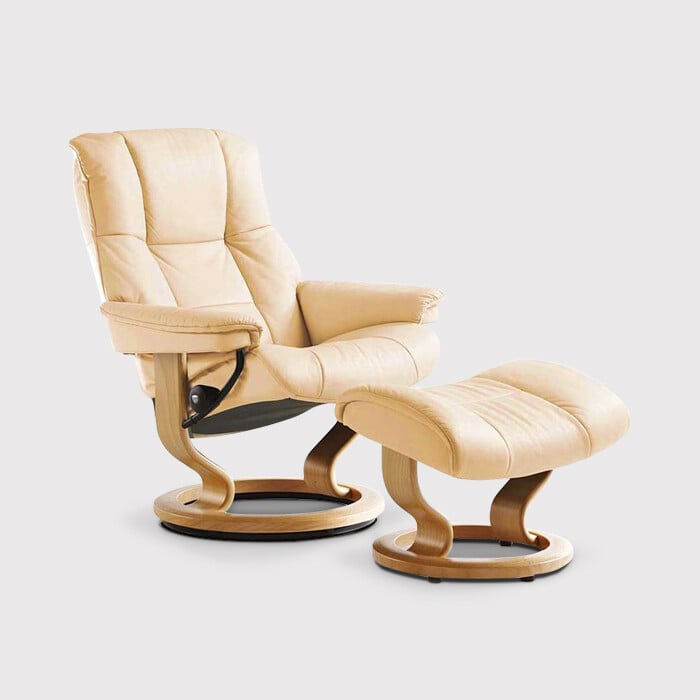 Stressless Mayfair Medium Recliner Chair & Stool Quickship, Neutral Leather | Barker & Stonehouse