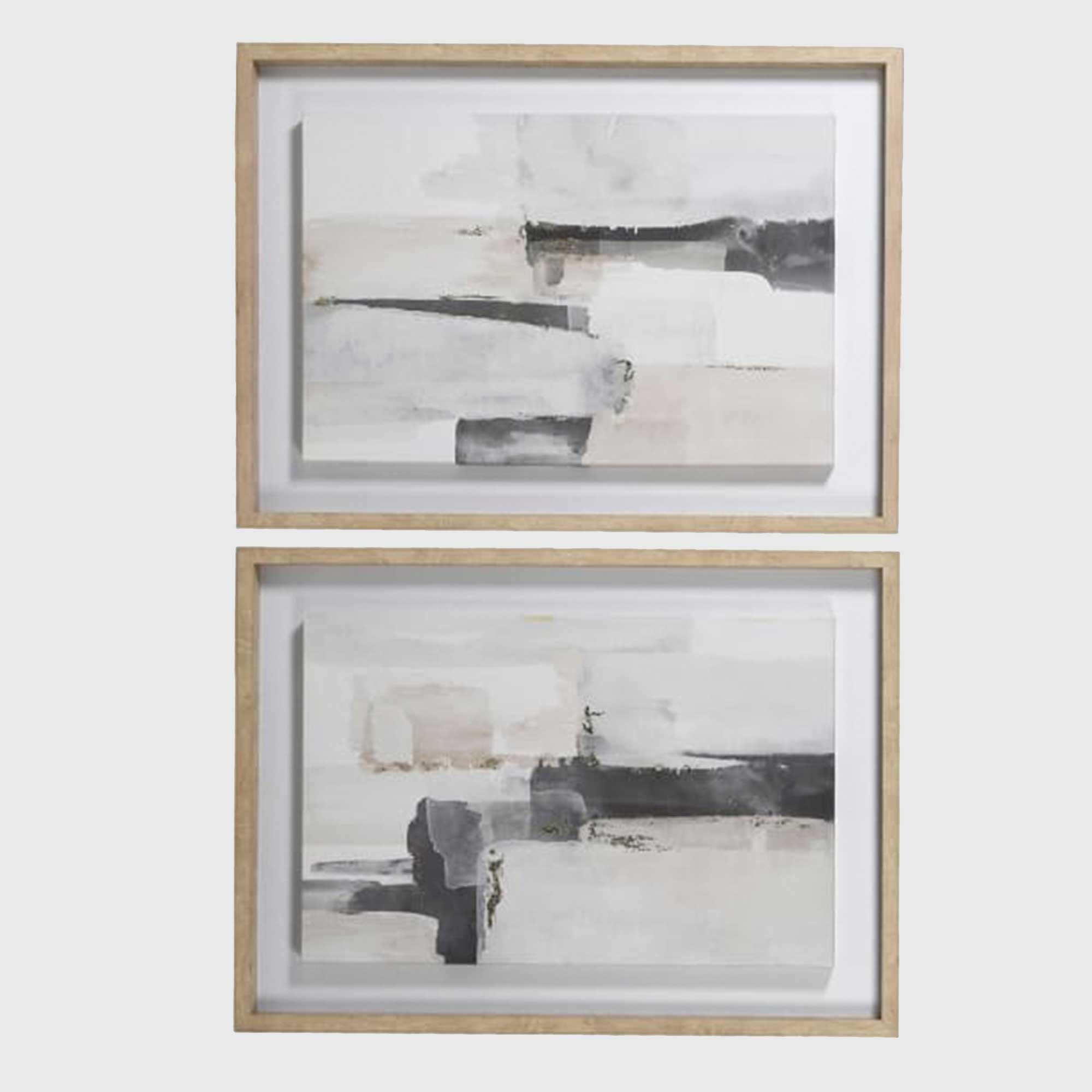 Set of 2 Natural Brushstroke Framed Canvas, - Barker & Stonehouse