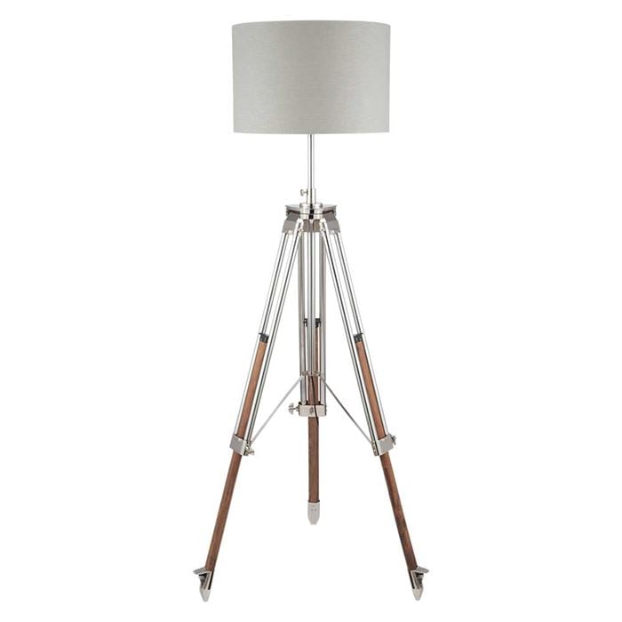 Nickel & Wood Tripod Floor Lamp, Brown | Barker & Stonehouse