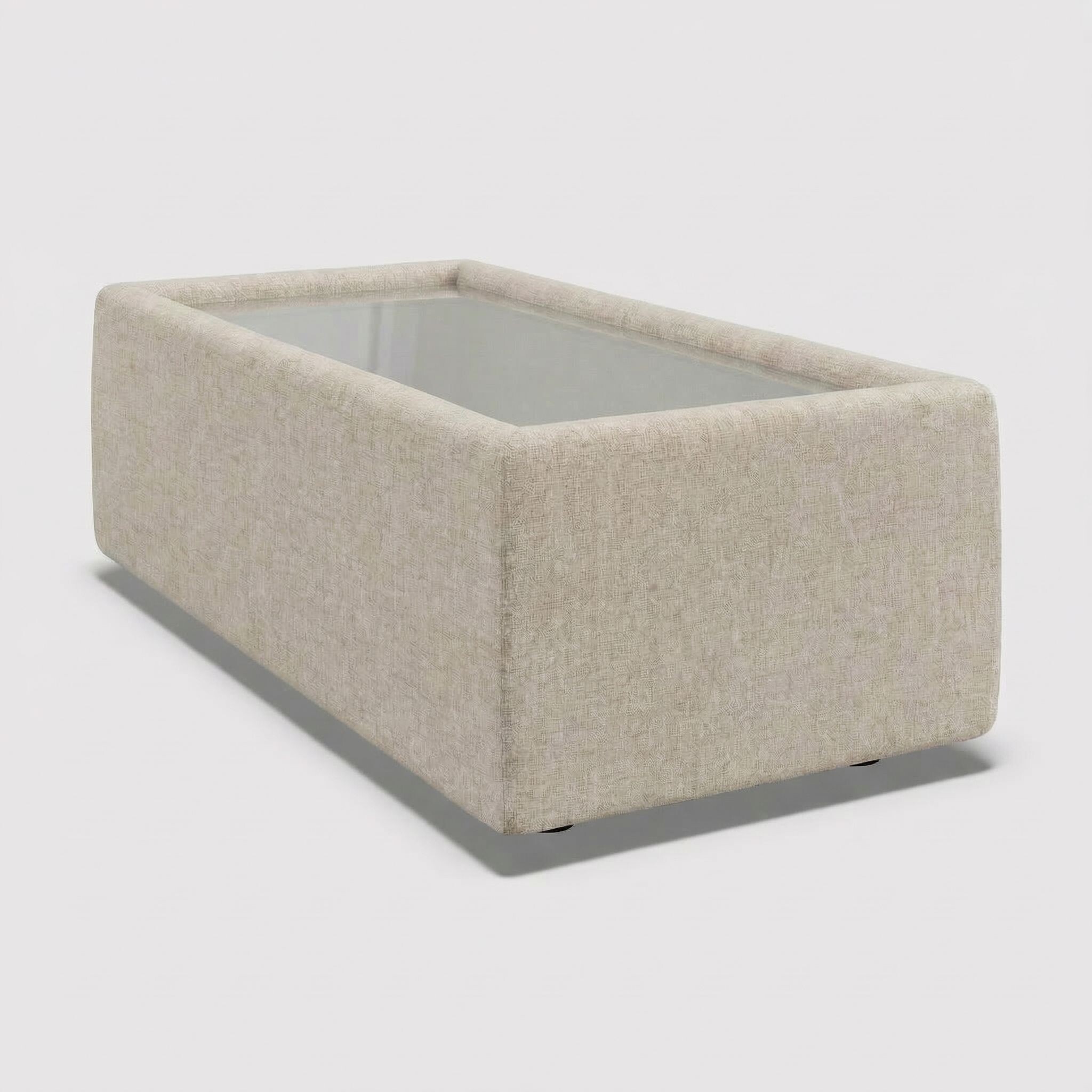 Lomax rectangular glass top table in neutral fabric