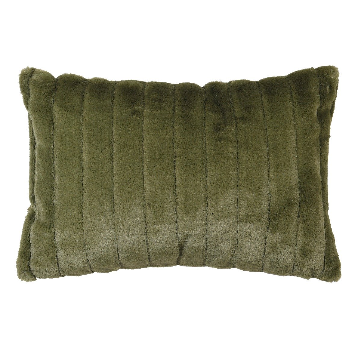 Olive Faux Fur Cushion, Square, Green | Barker & Stonehouse