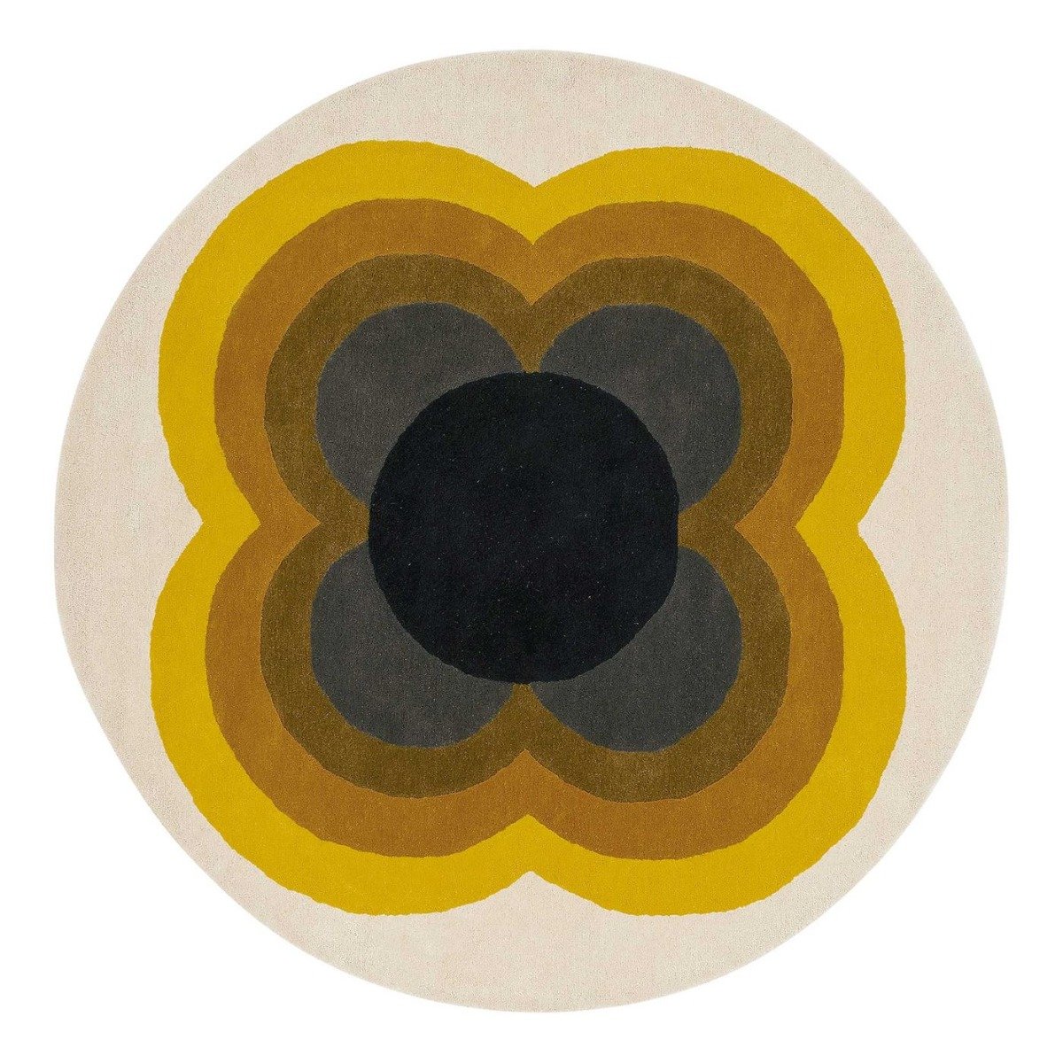 Orla Kiely Yellow Sunflower 150cm Round Rug, Round Wool Blend | W150cm | Orla Kiely