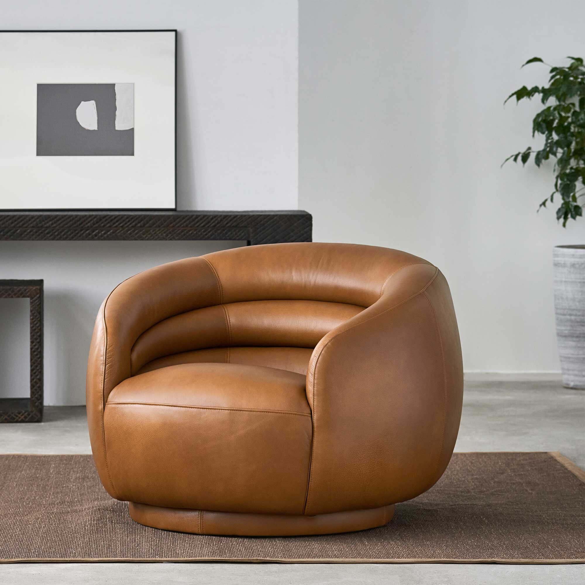Ortega Swivel Armchair, Brown Leather | Barker & Stonehouse thumbnail
