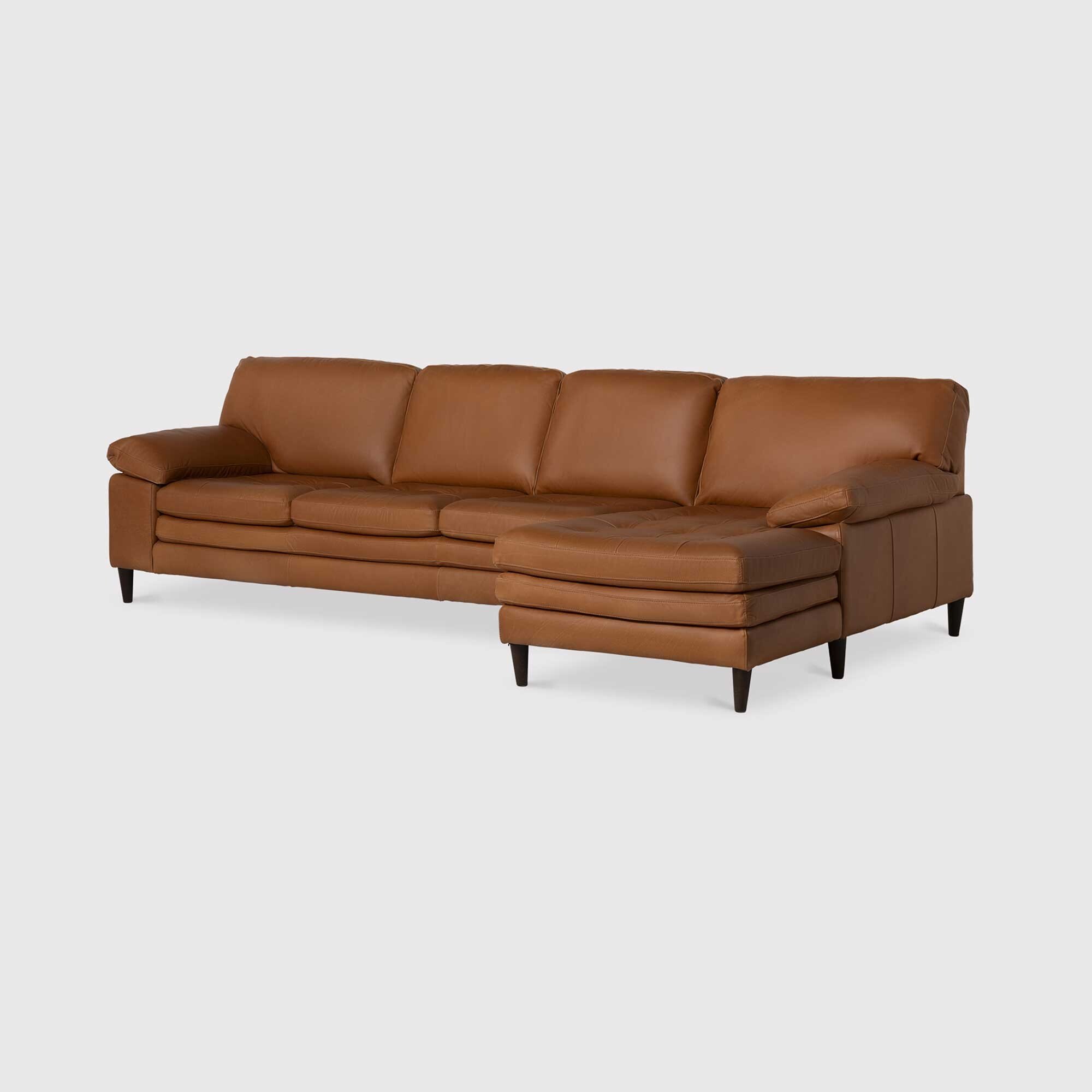 Olson Leather 4 Seater Tufted Right Corner Sofa With Chaise Finished in Ferrara Whiskey Brown Barker Stonehouse