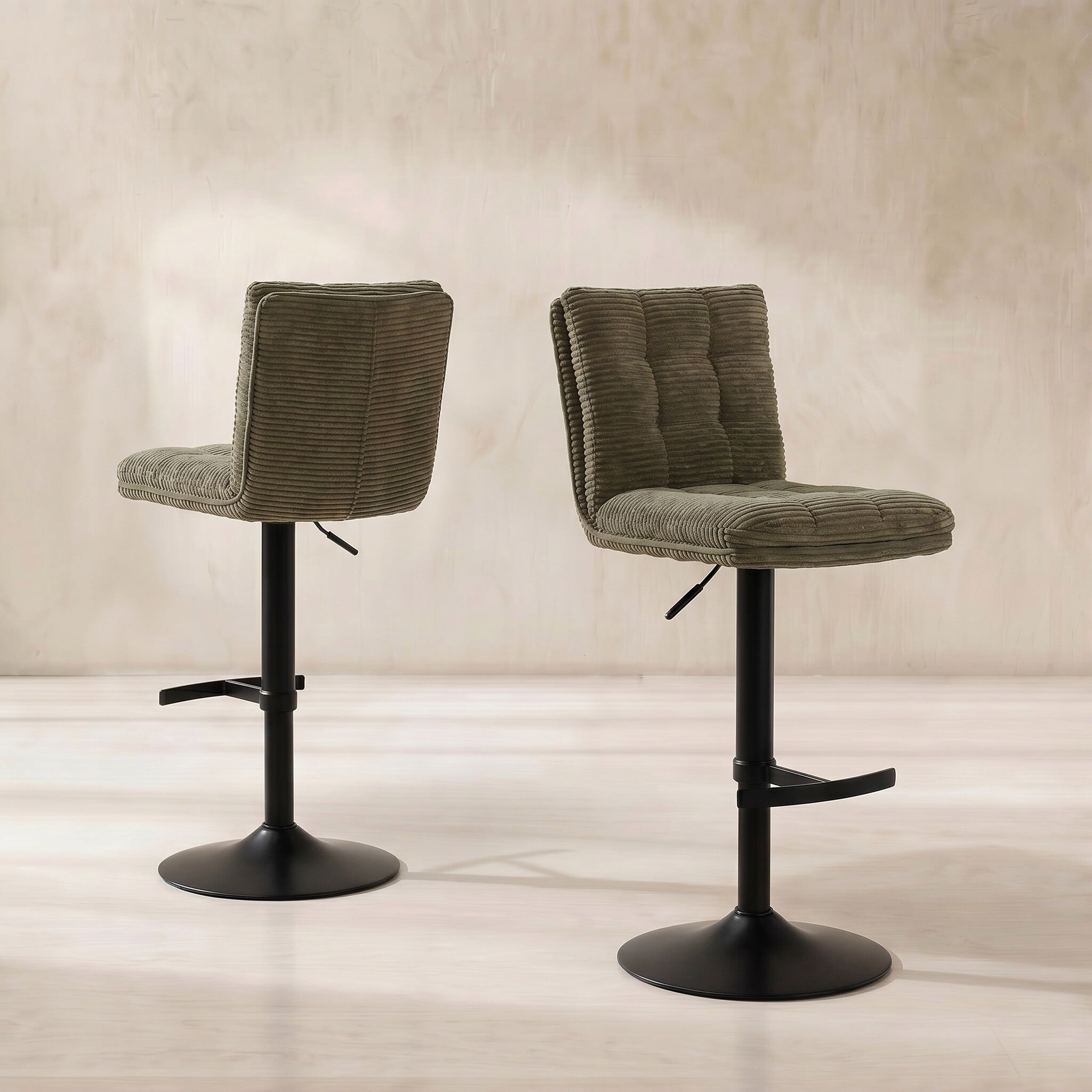 Odine swivel bar stool 360 swivel adj height in green fabric