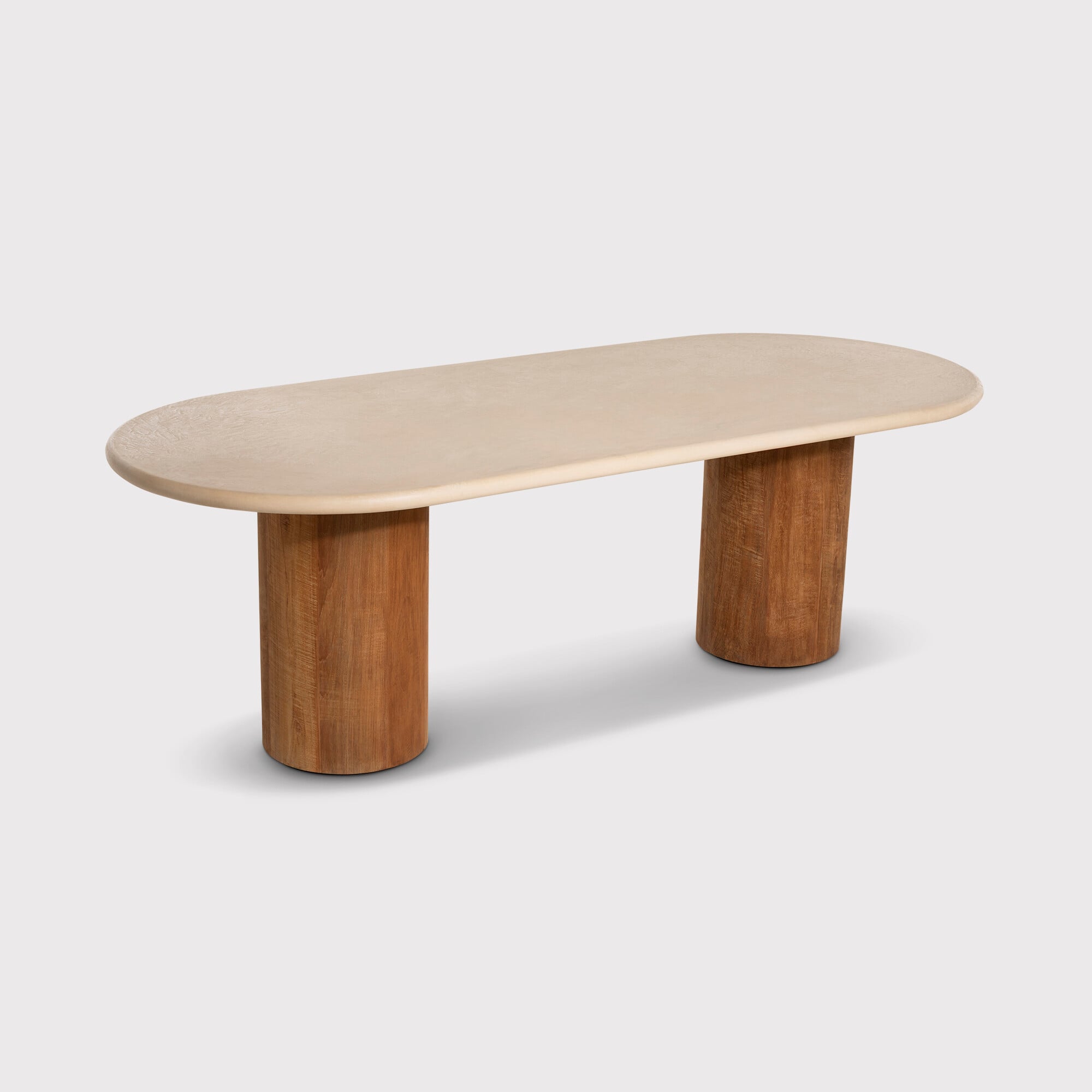 Old java panama dining table 220x100x77cm in round in brown stone effect