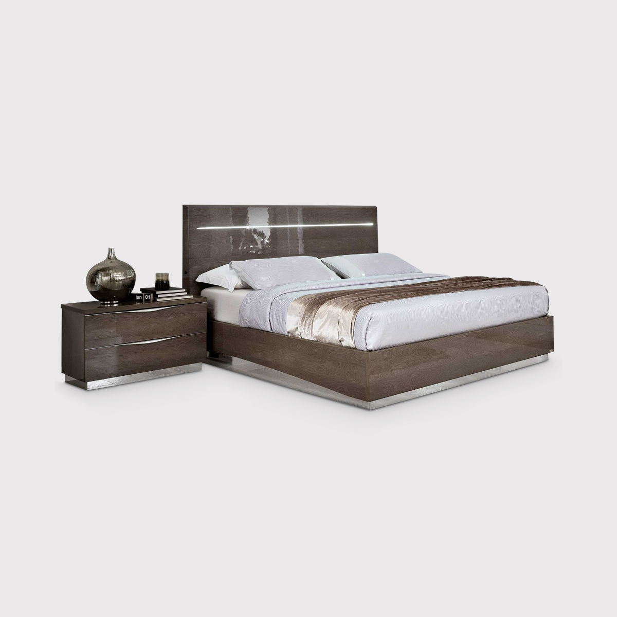 Lutyen 120cm Small Double Bed With Orthopedic Wooden Slats, Grey Gloss | W128cm | Barker & Stonehouse