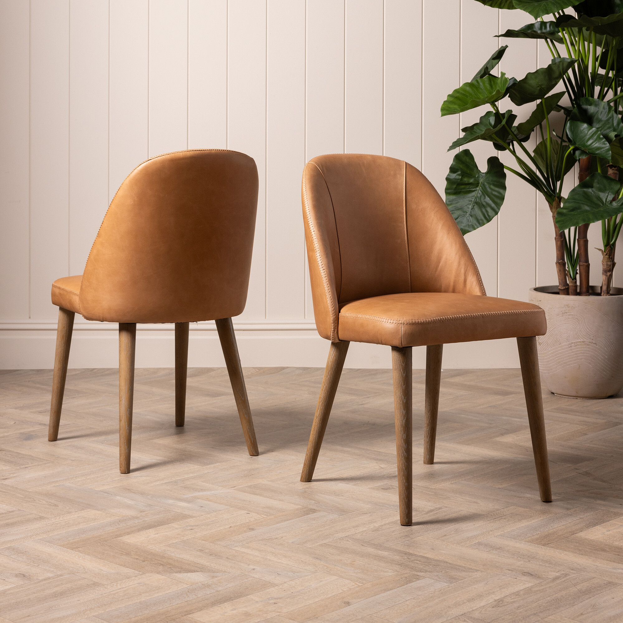 Rogan Tan Brown Leather Dining Chair, Tan Leather Barker