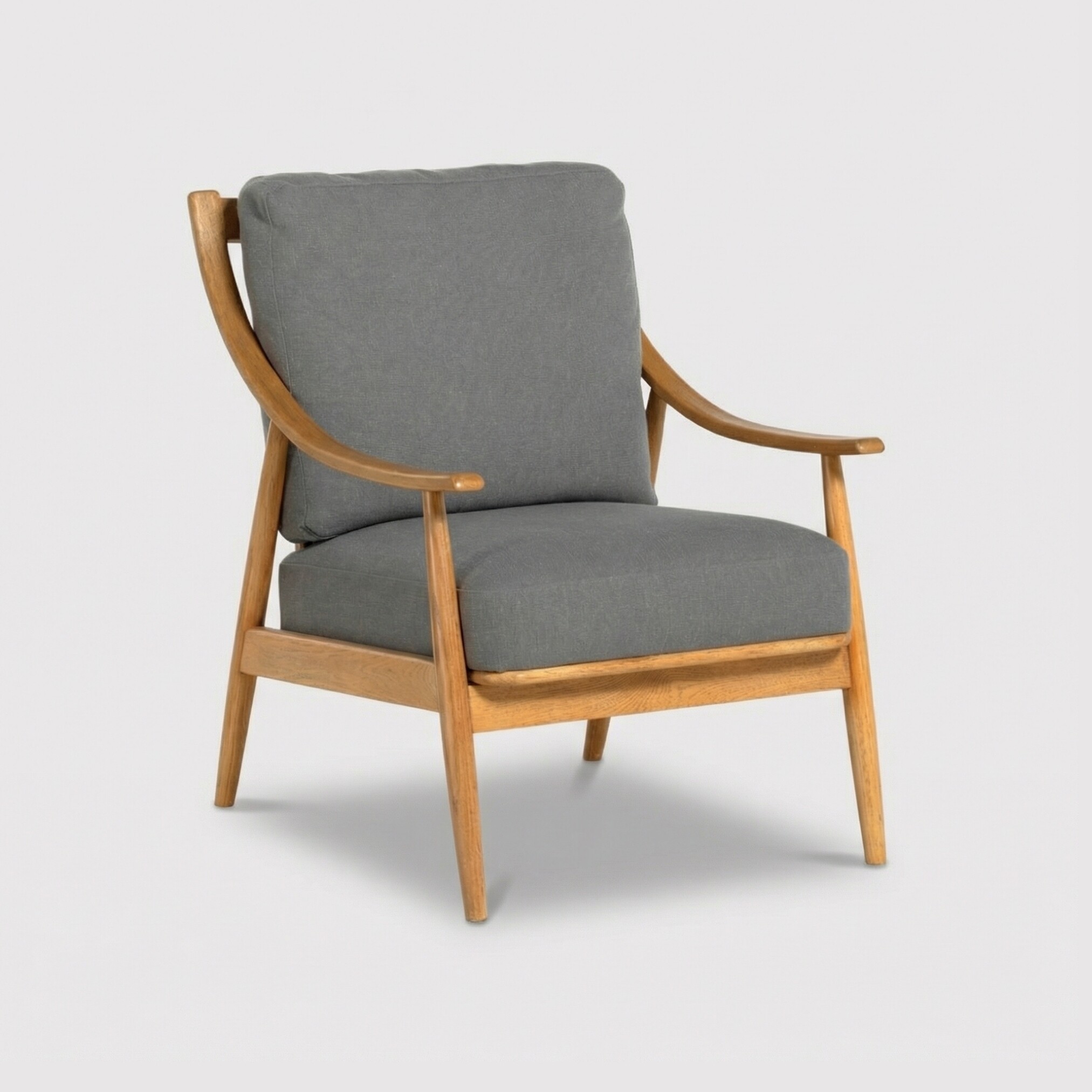 Runa Grey Fabric Accent Chair with Solid Wood Frame, J46 Grey