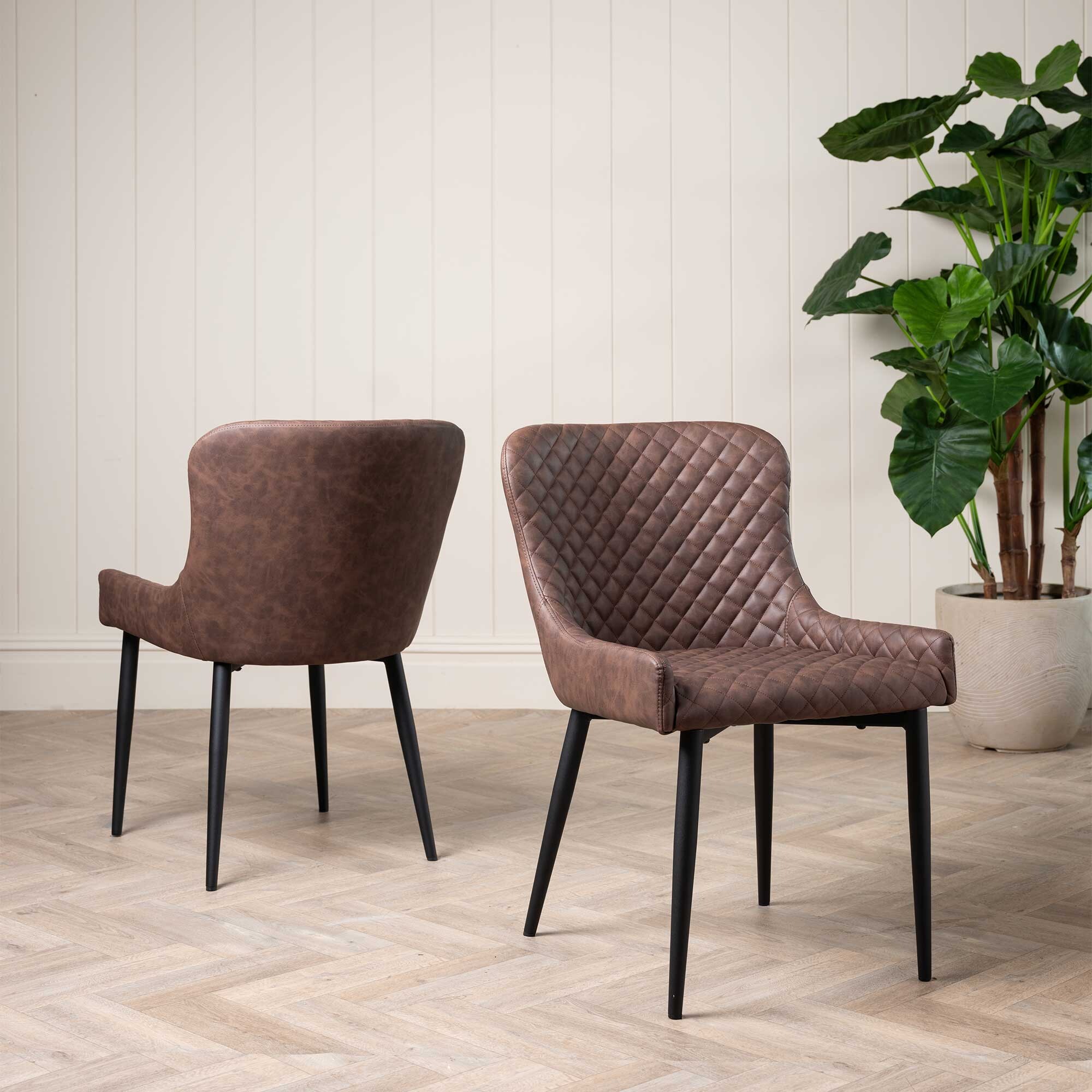 Rivington Brown Faux Leather Quilted Dining Chair, Brown Faux Leather ...