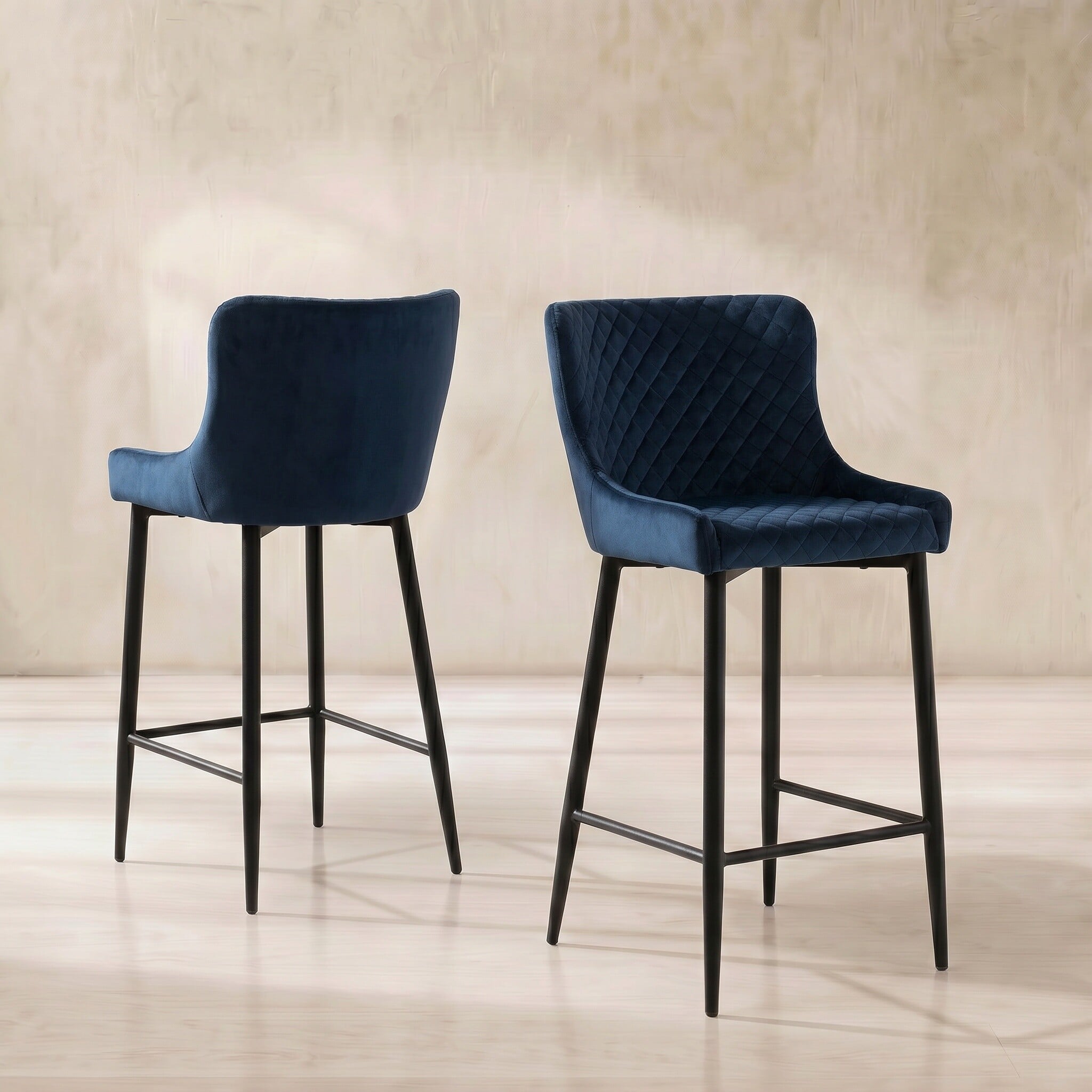 View Rivington counter stool in navy velvet View Rivington counter stool in navy velvet
