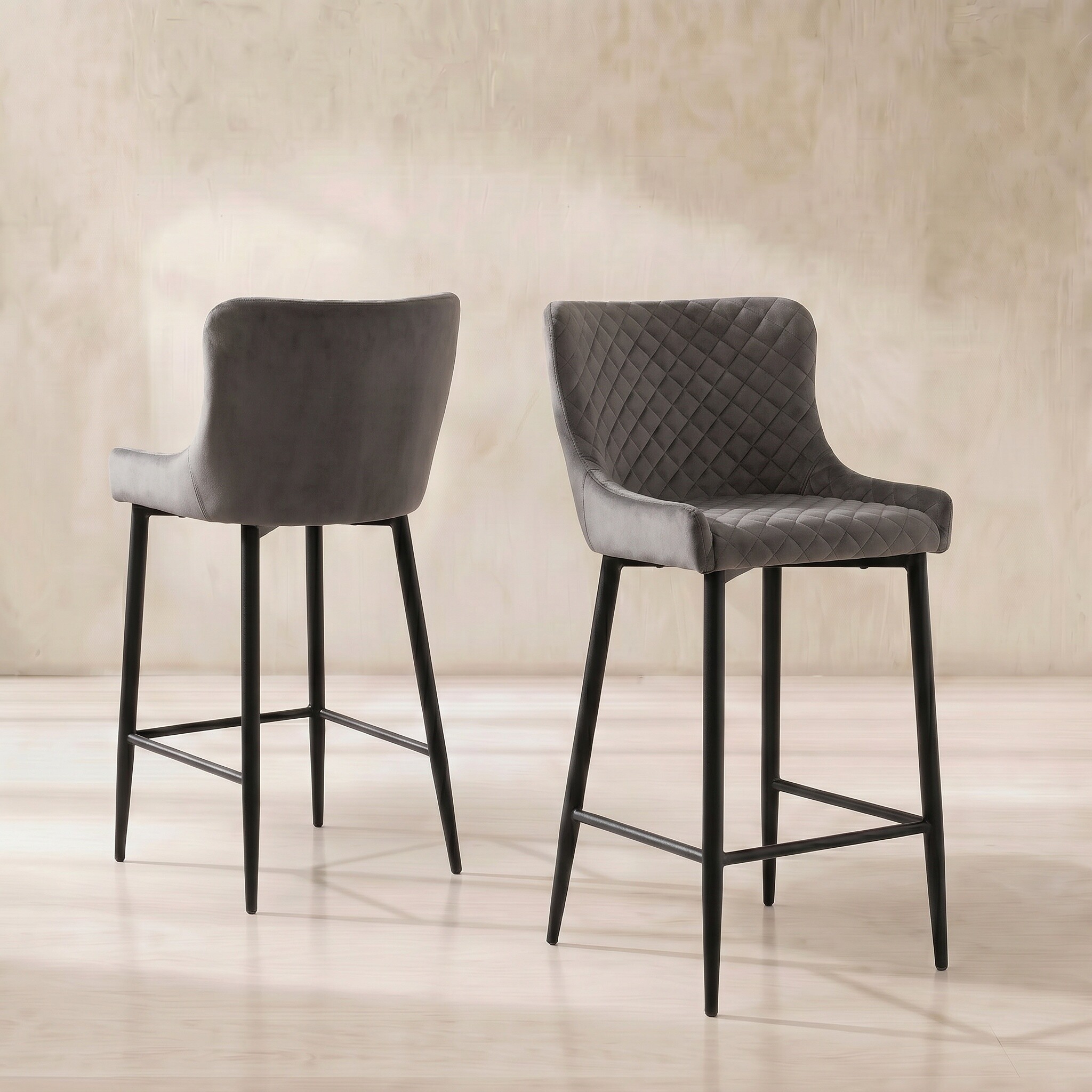 View Rivington counter stool in grey velvet View Rivington counter stool in grey velvet