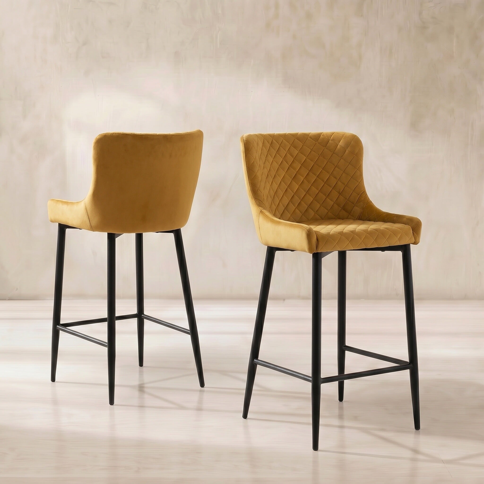 View Rivington counter stool in yellow velvet View Rivington counter stool in yellow velvet