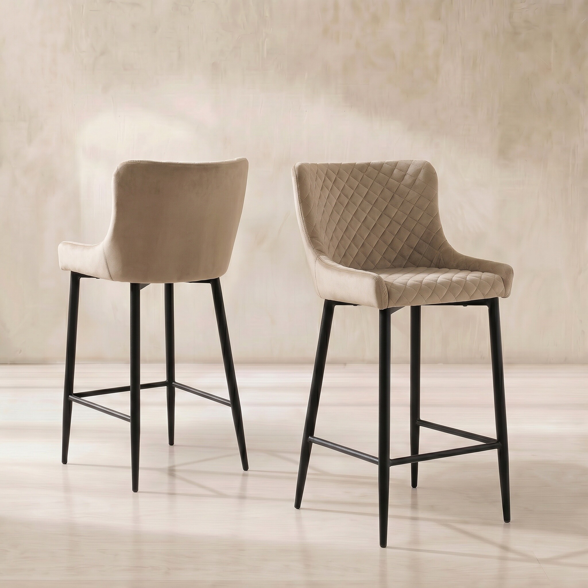 View Rivington counter stool in neutral velvet View Rivington counter stool in neutral velvet
