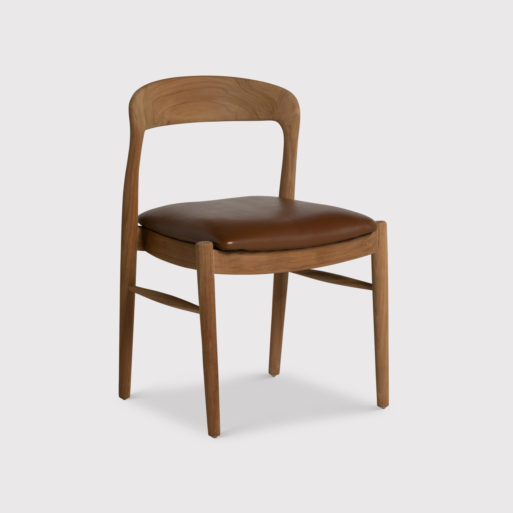 Semeru Curved Teak Wood Open Back Dining Chair with Leather Seat, Real leather upholstered - Barker & Stonehouse