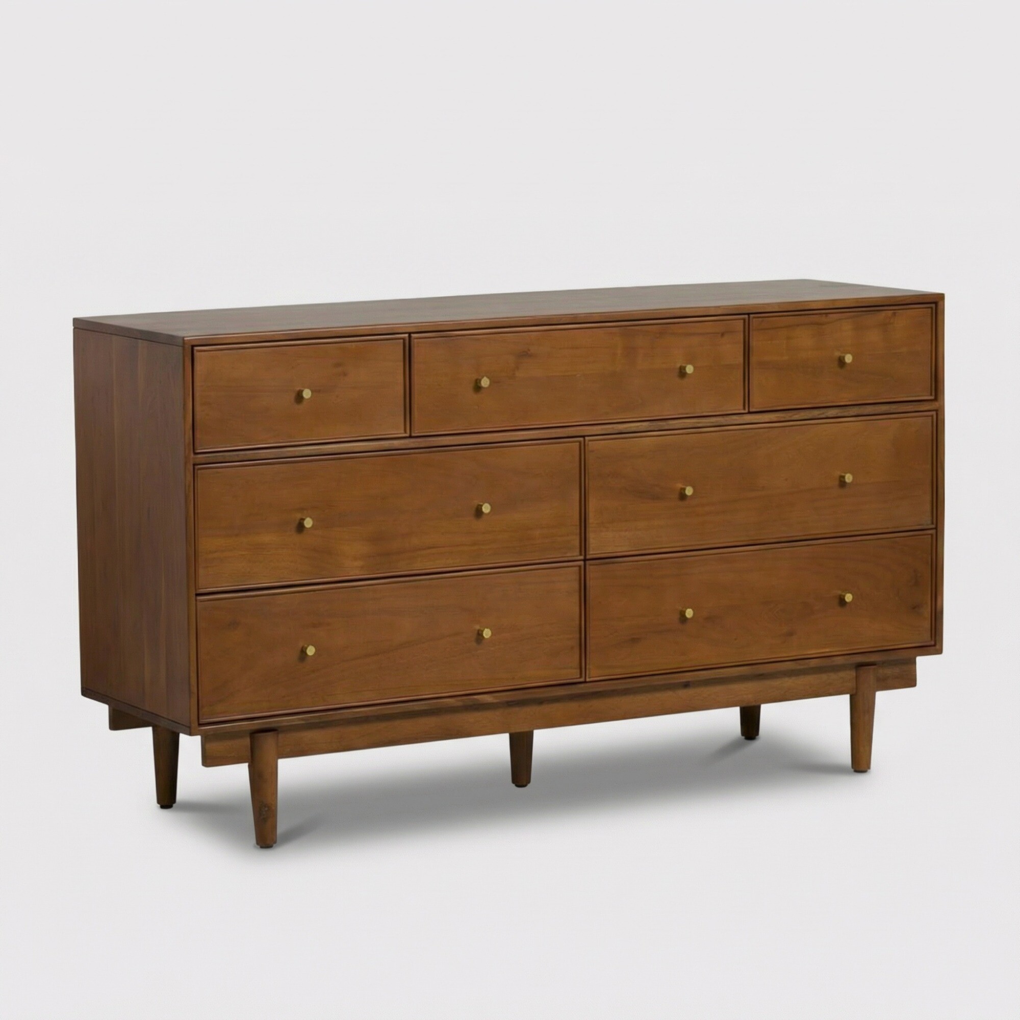Sendai Acacia Wood 7 Drawer Chest of Drawers, Cool Walnut Finish