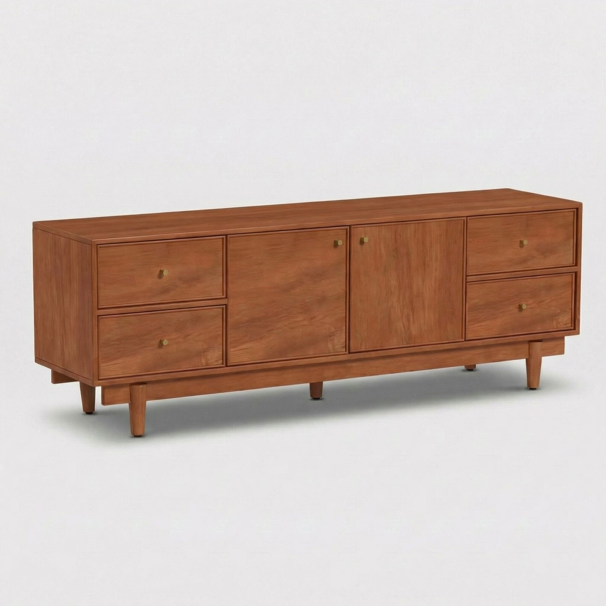 『 Twiga 4 and birds 』 by Mwamedi 59*59cm Sendai Acacia Wood 2 Door 4 Drawer TV Unit, Cool Walnut Finish