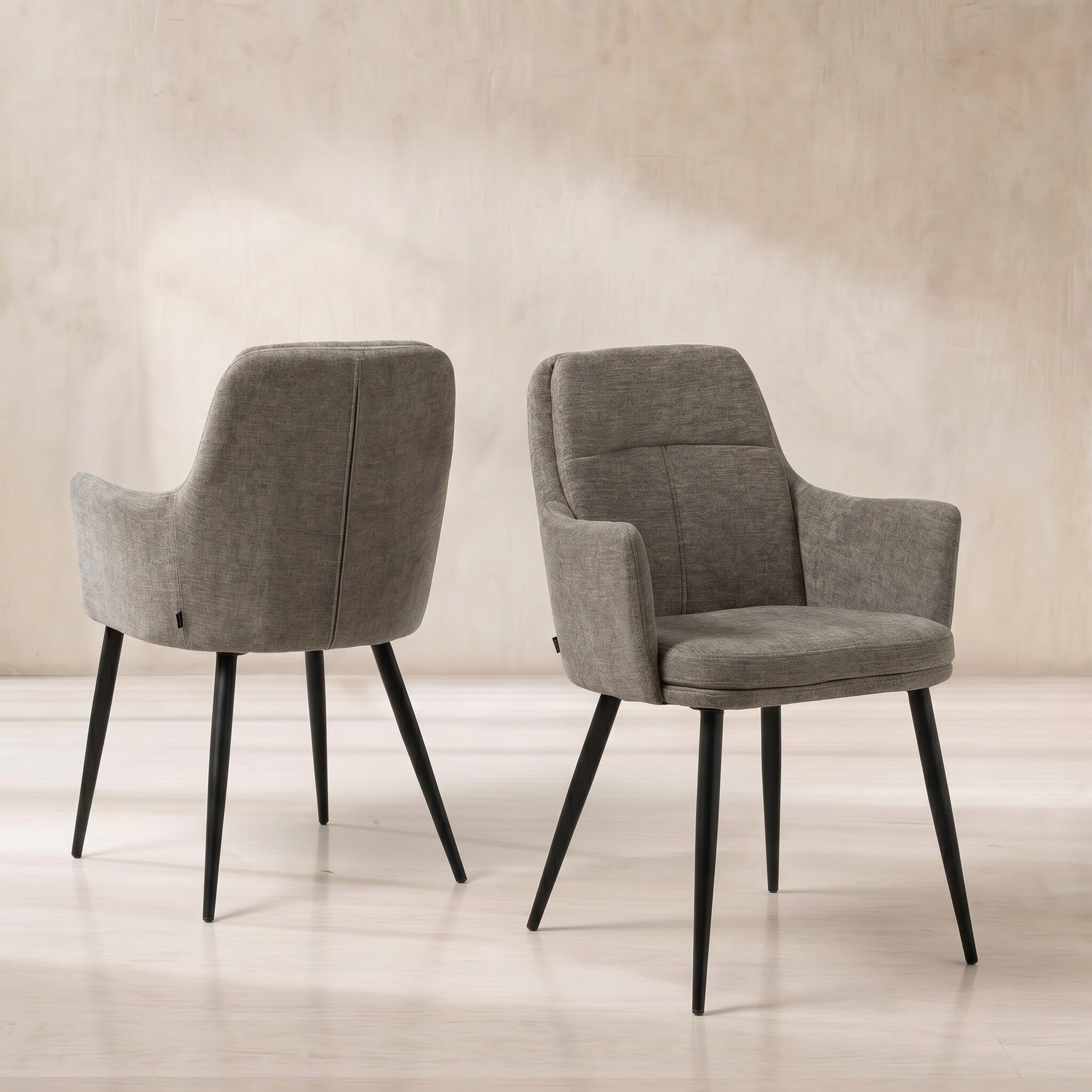 Shale dining chair with arms in grey fabric