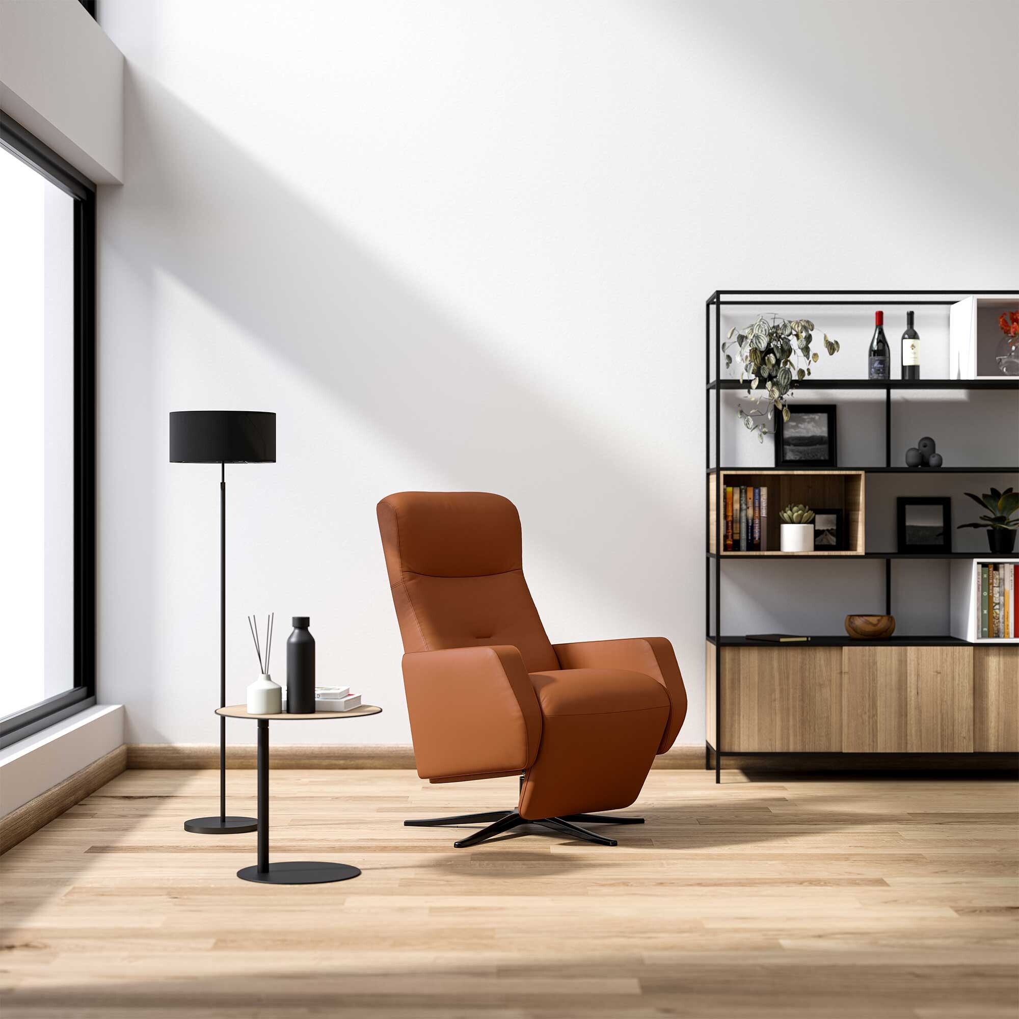 View Space 2100 armchair+integrated footstool in brown leather View Space 2100 armchair+integrated footstool in brown leather