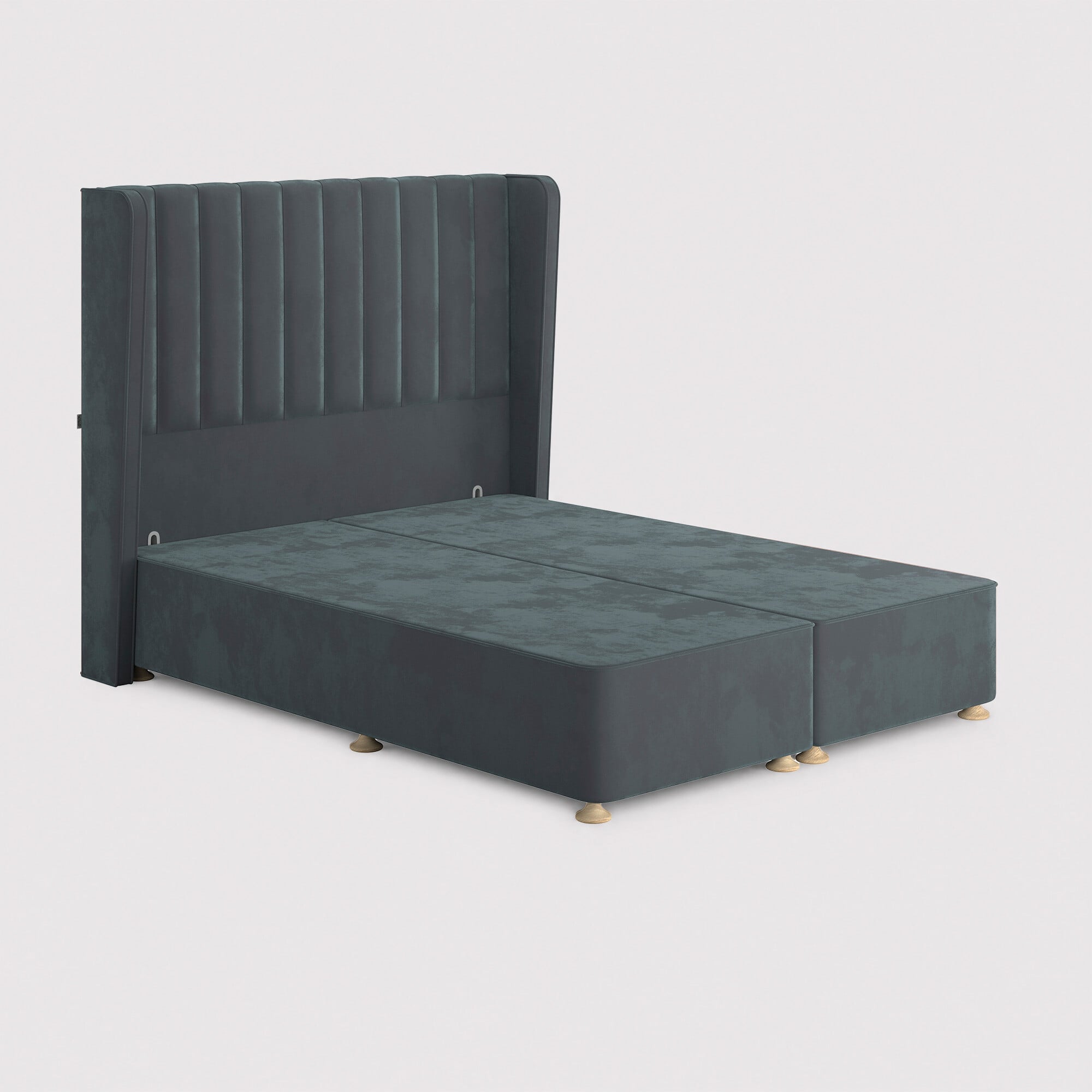 Tempur suffolk king slim disc static divan bed in blue velvet