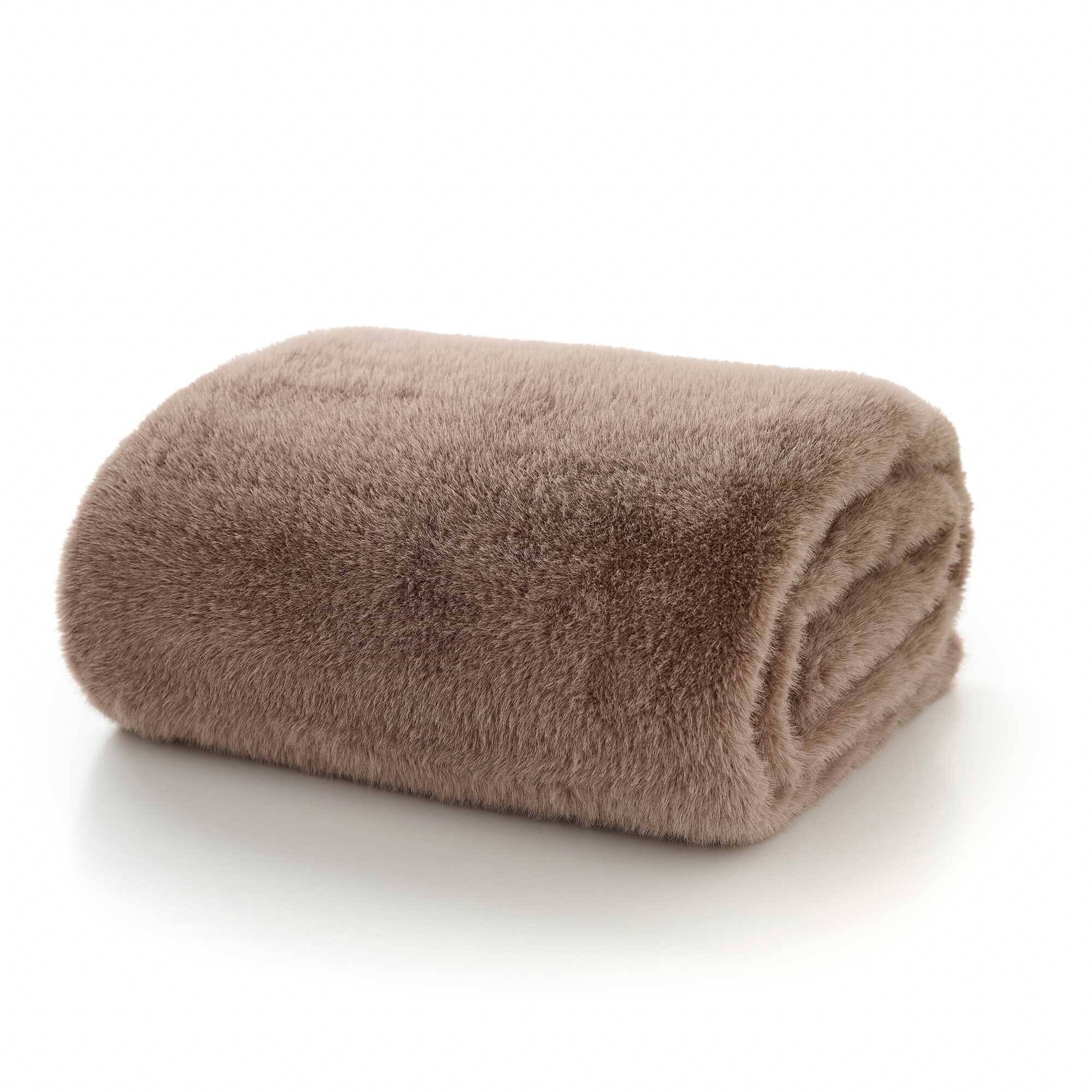 Truffle Faux Fur Throw Blanket, Brown Polyester | Barker & Stonehouse