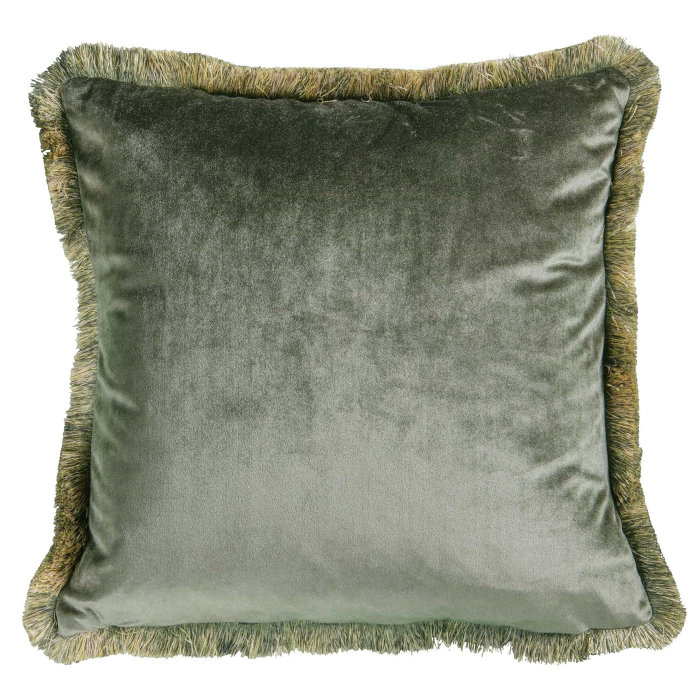 Green Velvet Fringe Cushion, Square, Teal Fabric | Barker & Stonehouse