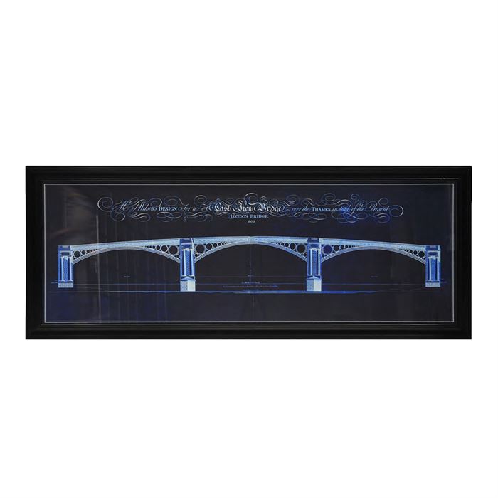 Timothy Oulton Architectural London Bridge Blueprint Art Small Print, Square, Black | Barker & Stonehouse