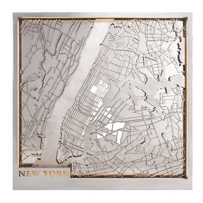 Timothy Oulton Maps New York Metal Art, Silver | Barker & Stonehouse