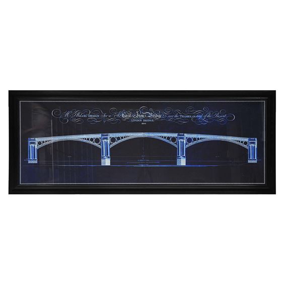 Timothy Oulton Architectural London Bridge Blueprint Art Large Print, Square, Black | Barker & Stonehouse