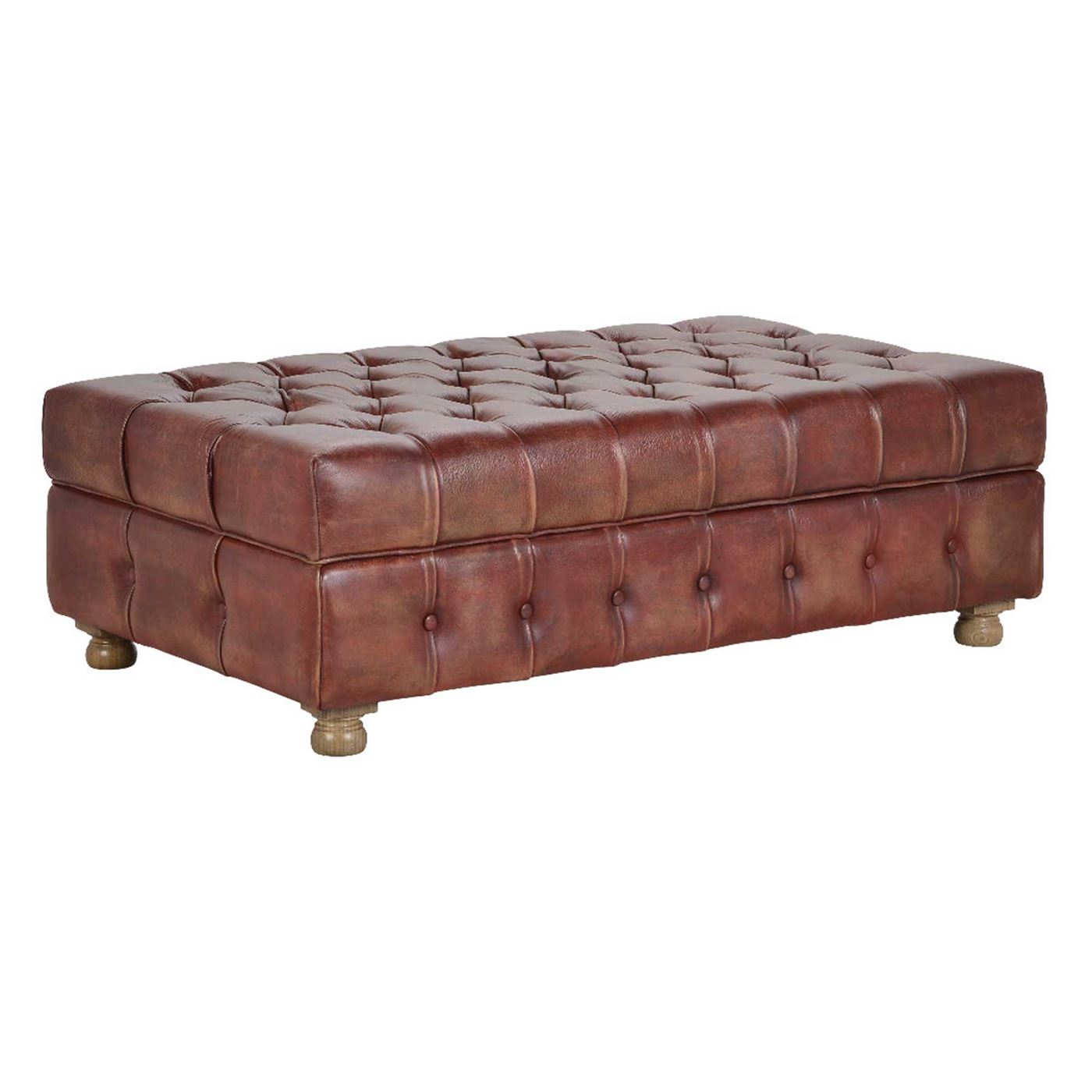 Timothy Oulton Westminster Button Medium Store Footstool, Red Leather | Barker & Stonehouse