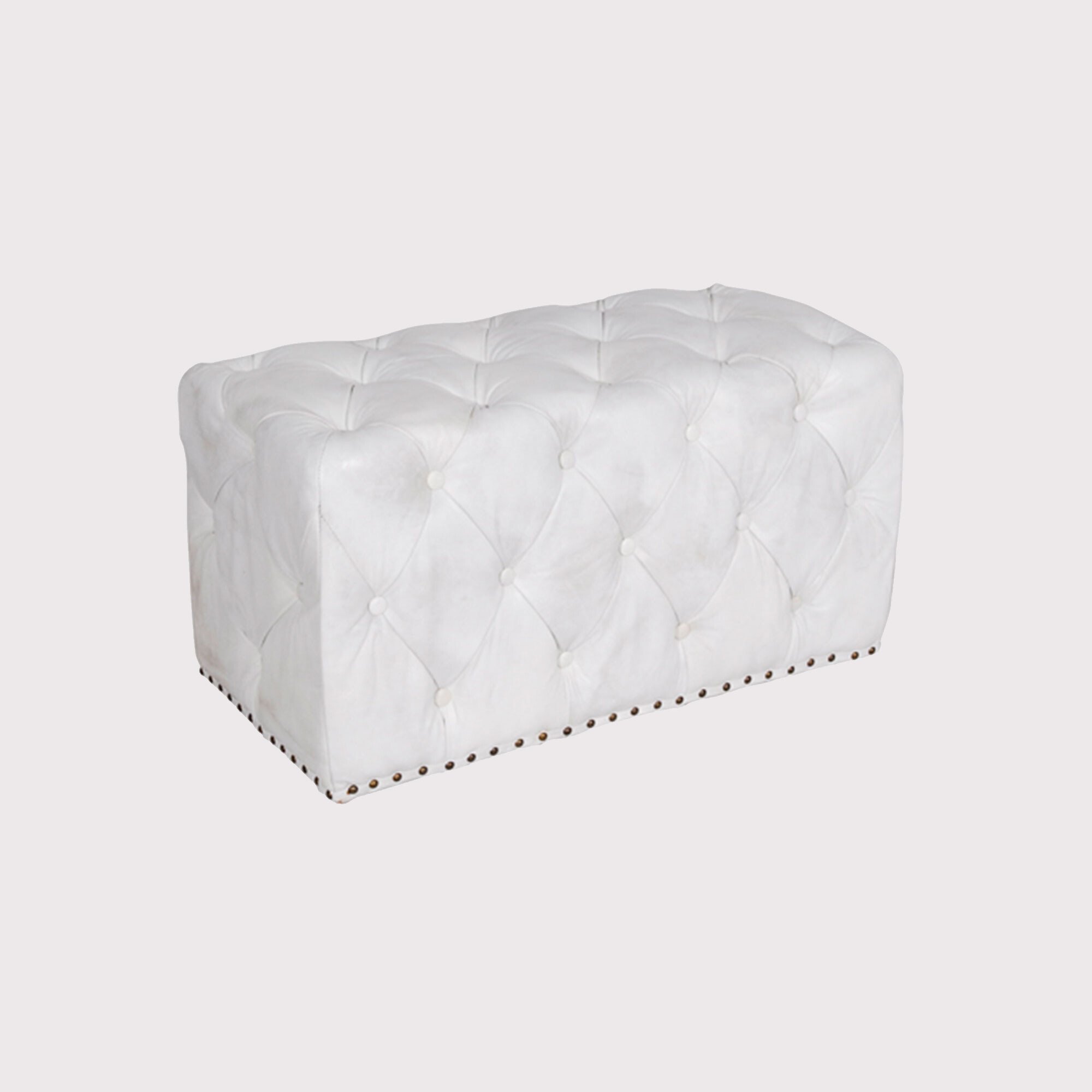 Timothy Oulton Lord Digsby Rectangular Small Footstool, White Leather | Barker & Stonehouse
