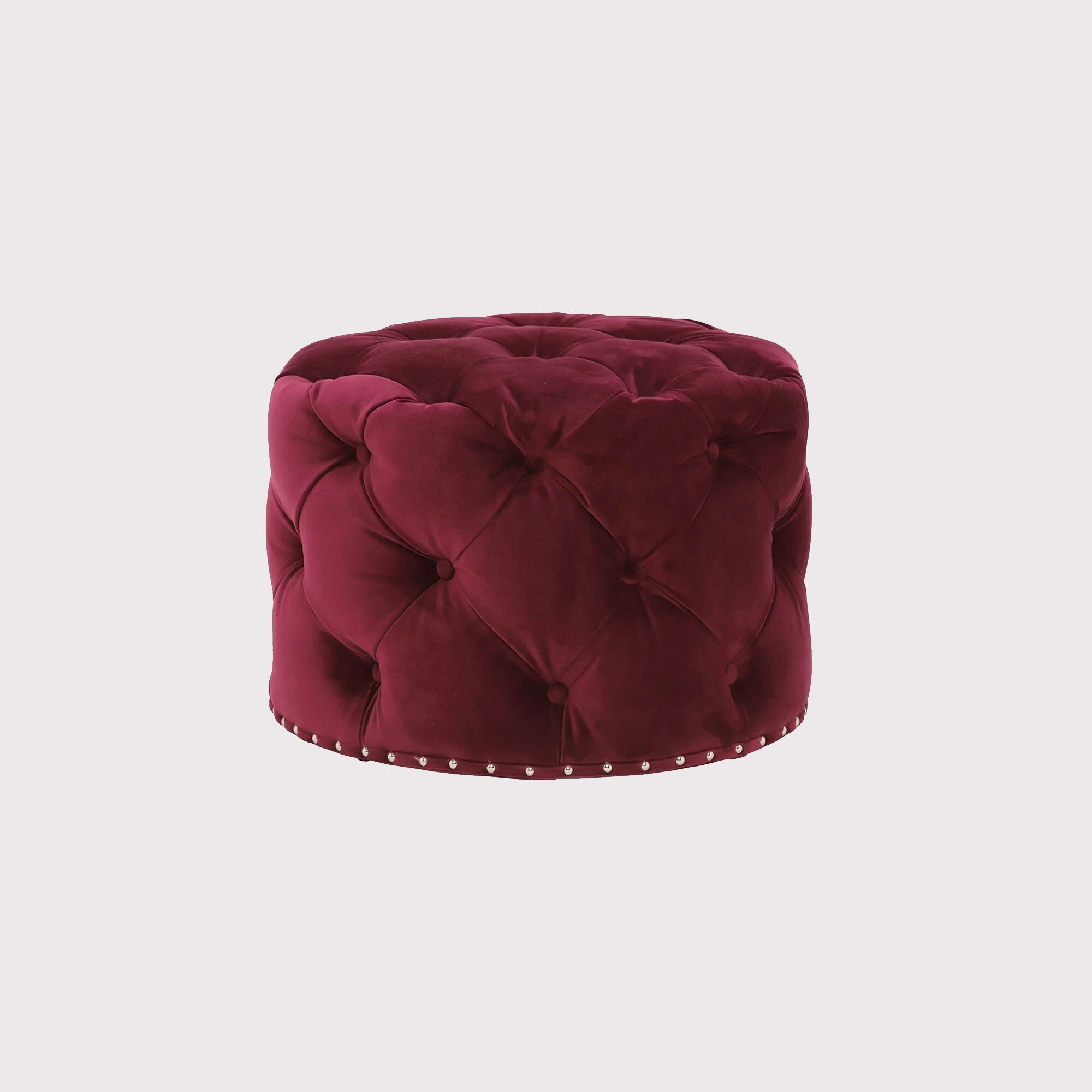 Timothy Oulton Lord Digsby Round Small Footstool, Red Fabric | Barker & Stonehouse