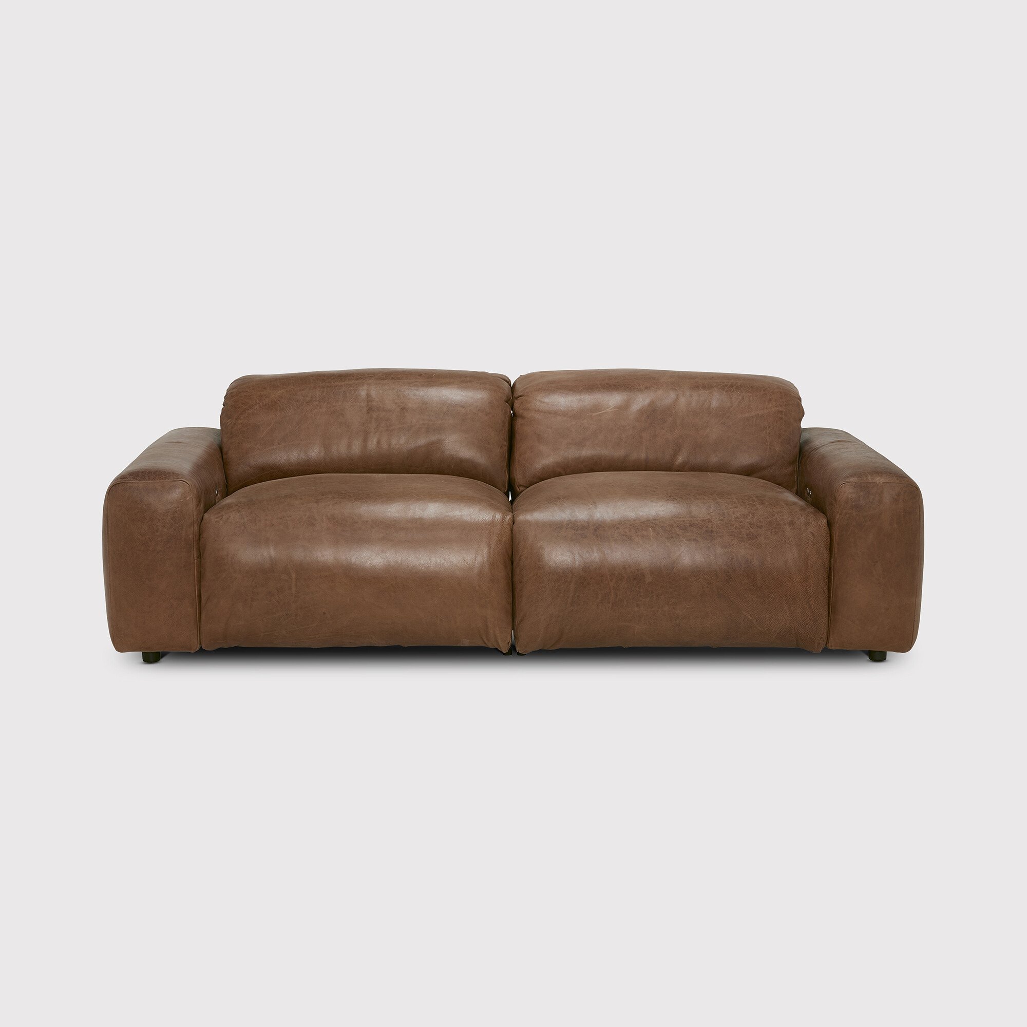 Timothy Oulton Pudgie Recliner Sofa 3 Seater, Brown Leather | Barker & Stonehouse